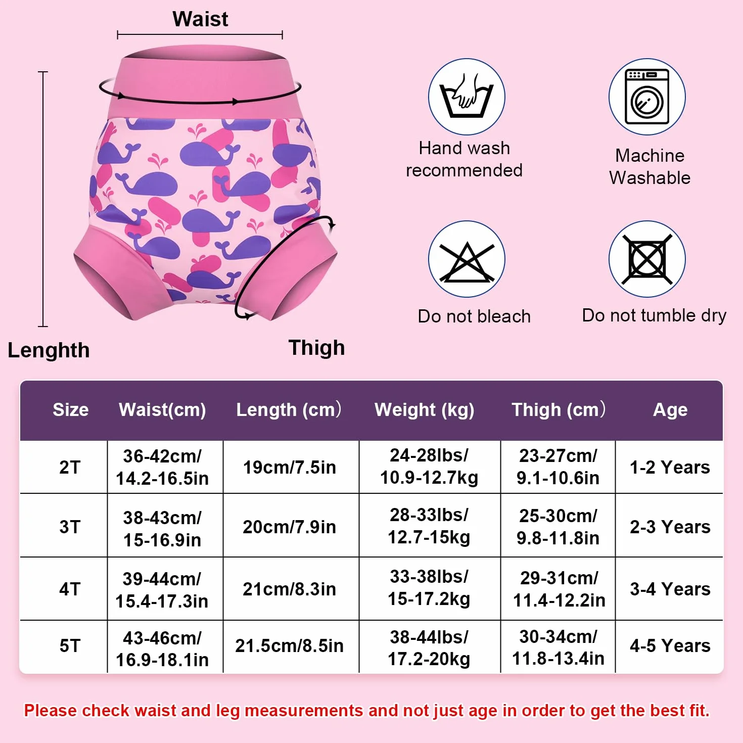 MOEMOE BABY Pannolino da nuoto Riutilizzabile per Bambini Neonato 3 pezzi Rosa S/2T 1-2 Anni