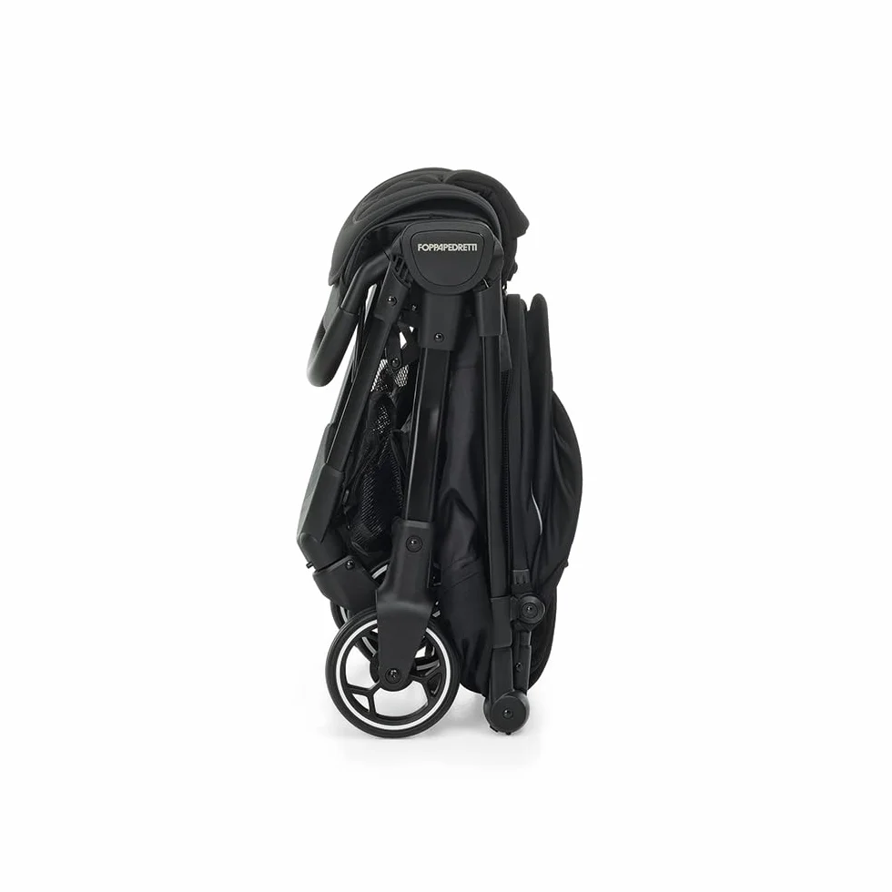 Foppapedretti Passeggino Leggero Ciao, 0-22 kg, Chiusura 1 mano, Self-Standing, Schienabile Regolabile, Ruote Ammortizzate, Telaio Alluminio, Nero