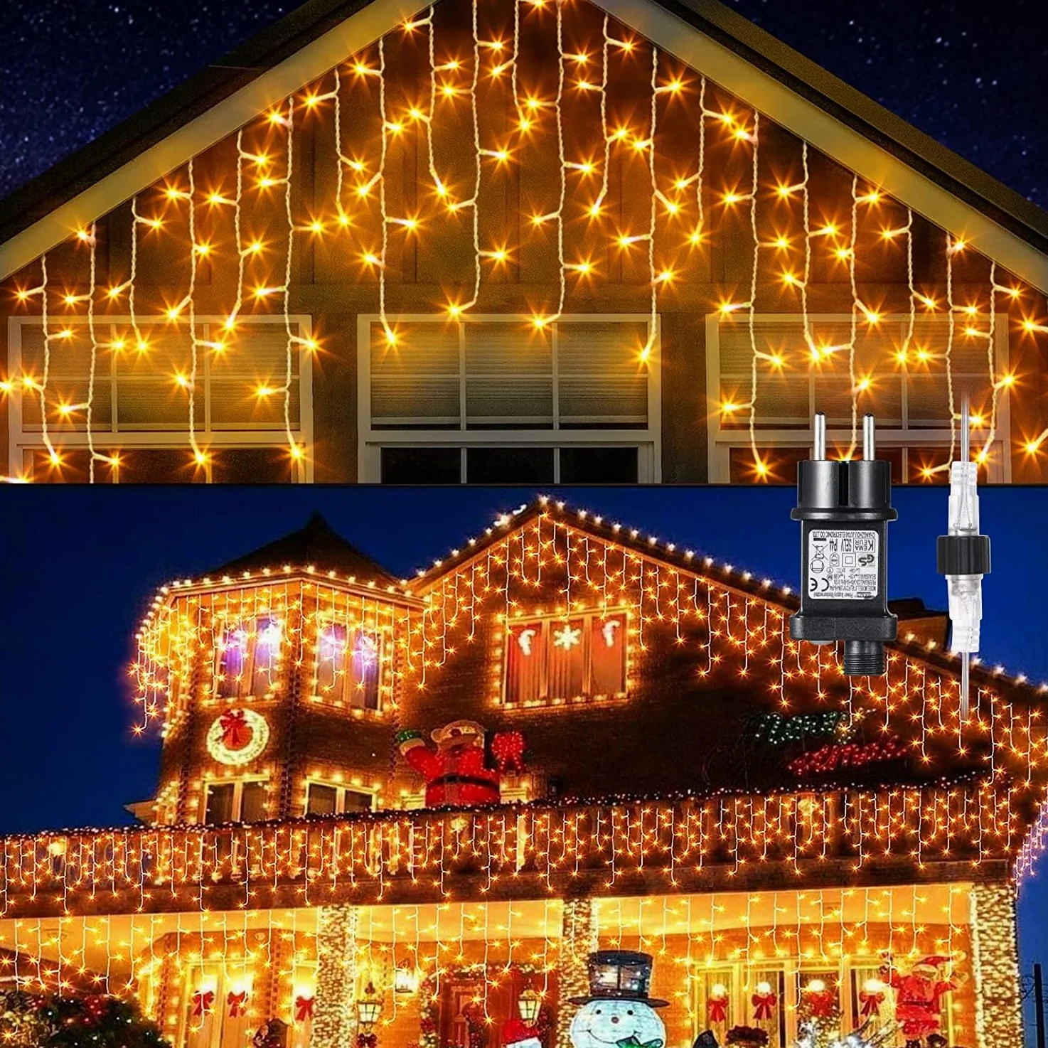 GlobaLink Tenda Luminosa Esterno 10M 400LED, Catena Luminosa Esterno IP44 Impermeabile, Luci Natale Esterno Luci Cascata 8 Modalità Luce per Natale, Gronda, Patio, Giardino, Matrimonio con 25 Flange