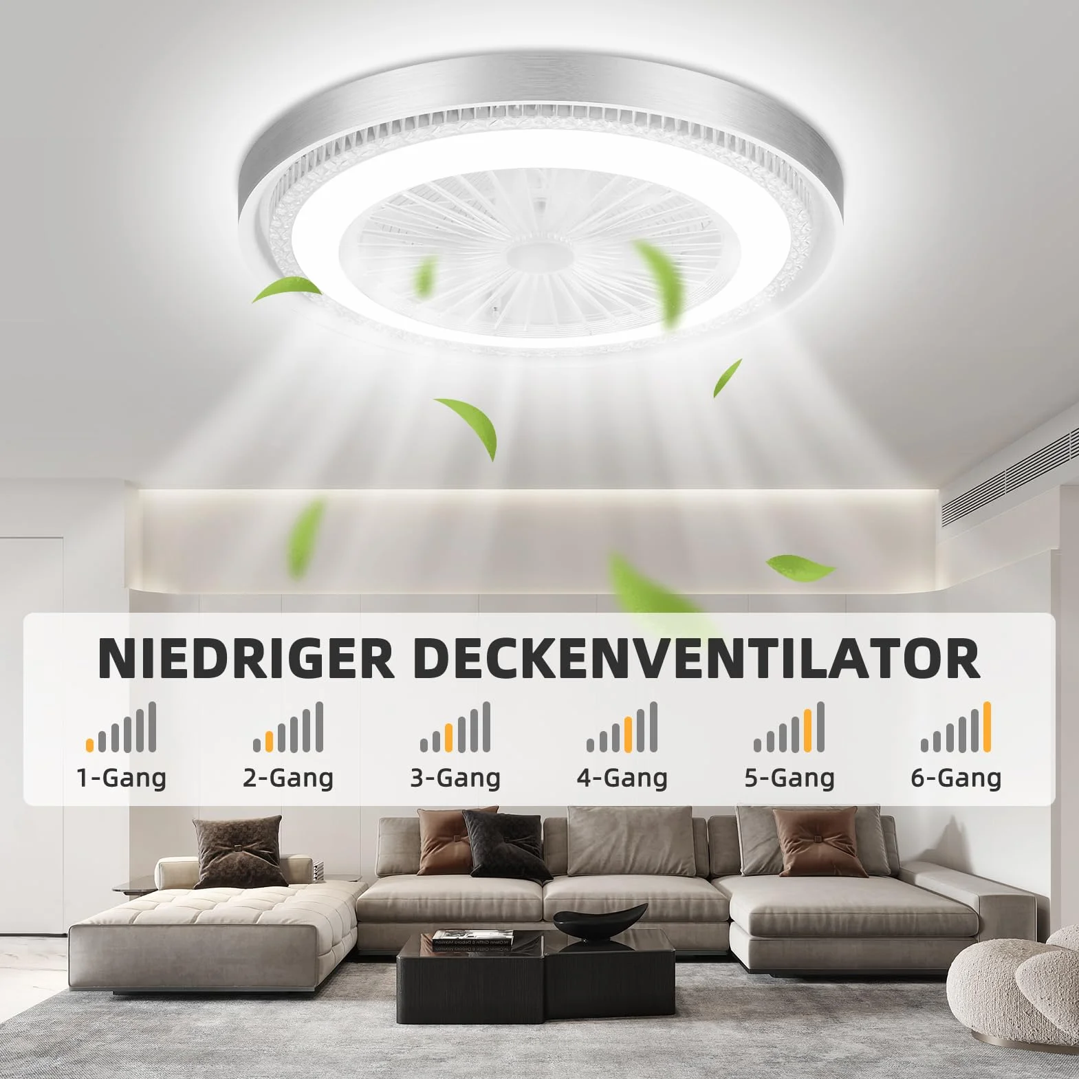 Ventilatore da Soffitto con Luce,50W Ventilatore da Soffitto con Luce e Telecomando & APP,Ultra-Silenzioso|6 Velocità| Motore DC Reversibile|Dimmerabile Plafoniera con Ventilatore,Ø51cm