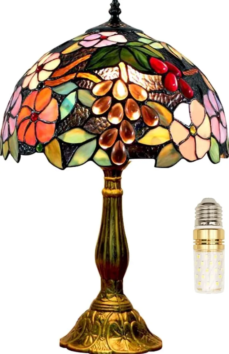 Lampada in stile Tiffany, 12 pollici Lampada da comodino notte a paralume fatto a mano in vetro colorato, Lampada da tavolo, per Soggiorno Camera da letto Tavolino da caffè
