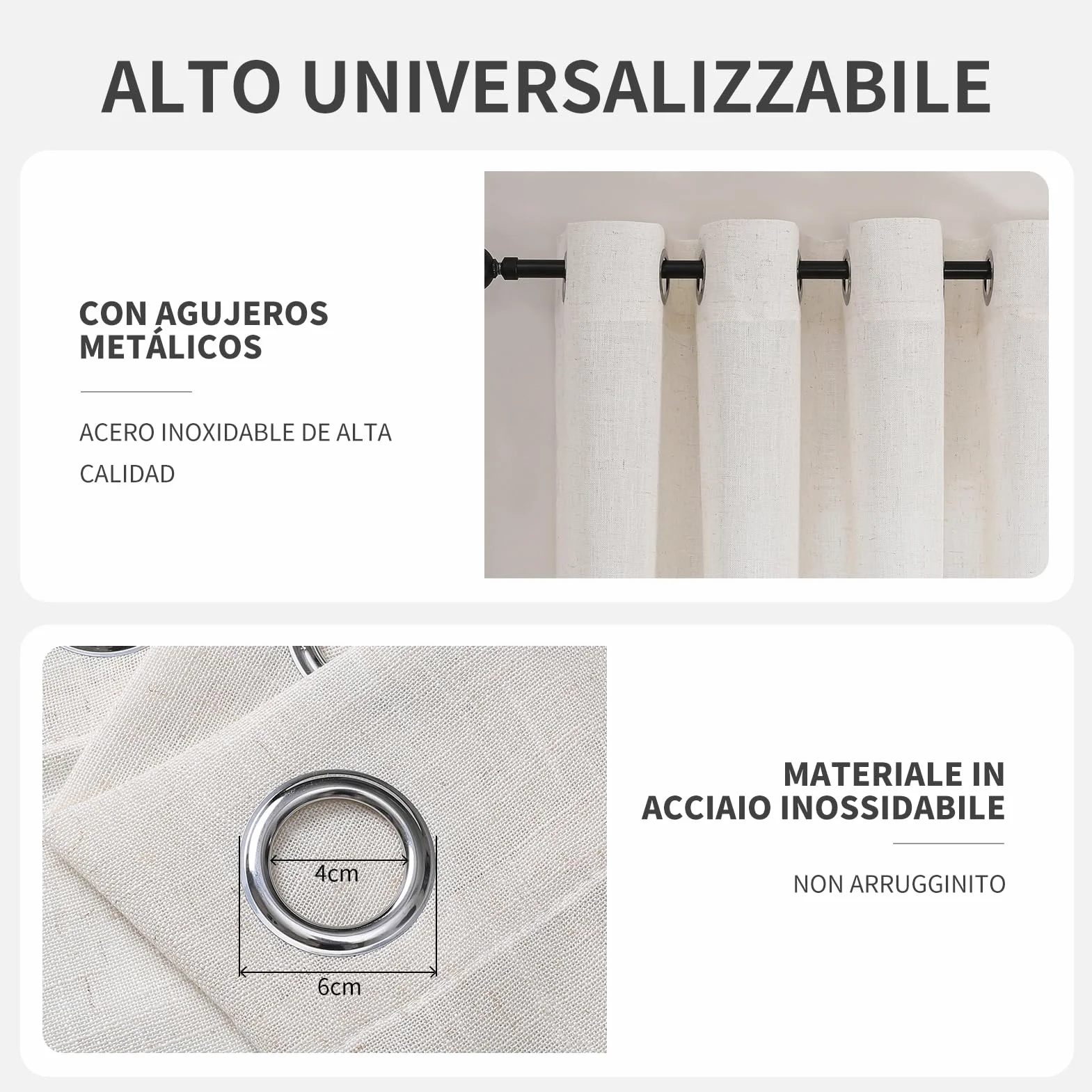 Tende in voile con occhielli Joydeco 260x140 cm bianco effetto lino set da 2 pezzi per camera da letto soggiorno