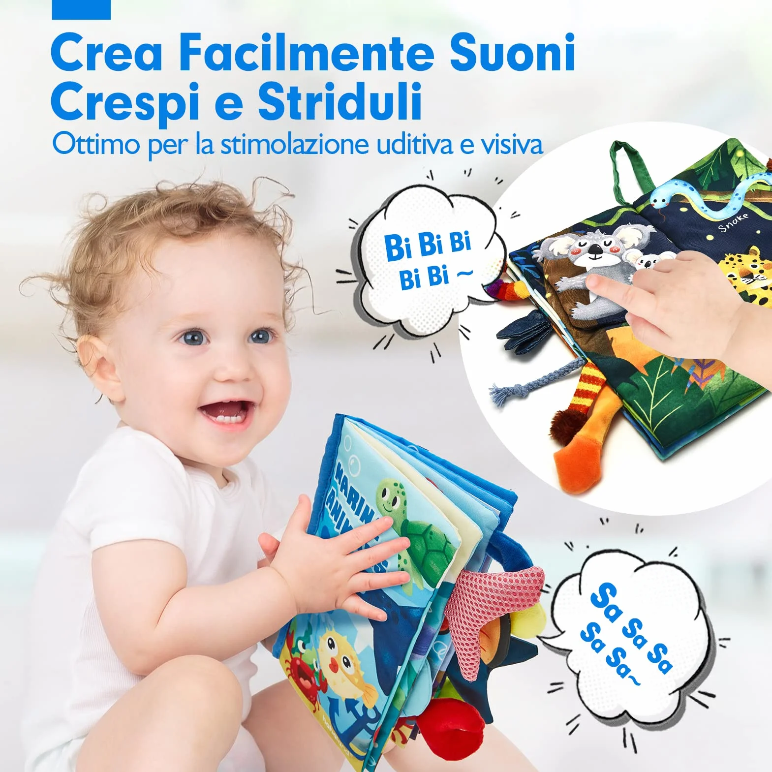 hahaland Libri di Stoffa Neonati 2 Pezzi - Libretti Morbidi Giungla Sensoriali, Libro Tattile per Tummy Time 0-12 Mesi