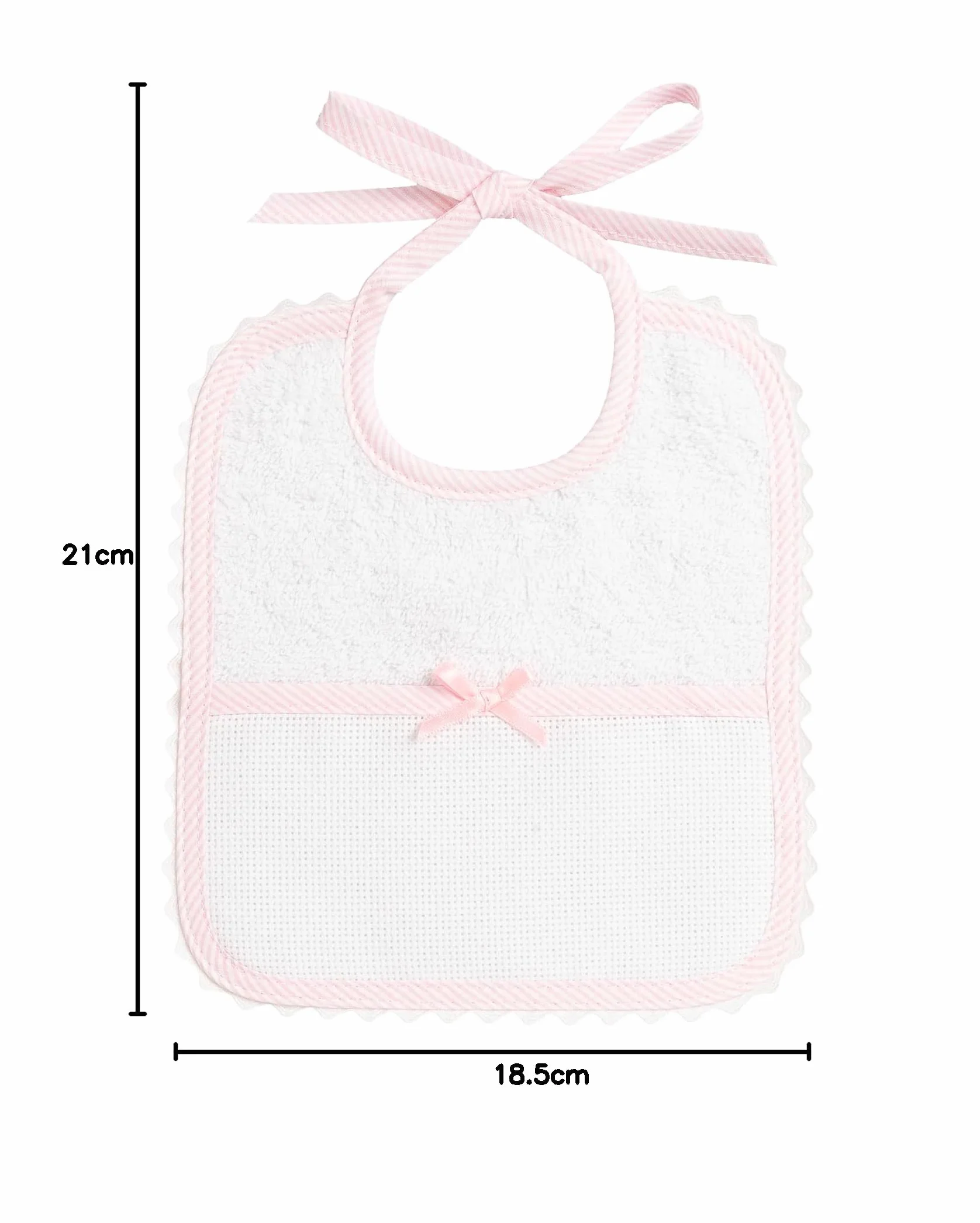 Bavaglino Neonata in Spugna di Cotone Bianco con Tasca in Tela Aida da Ricamare 100% Made in Italy