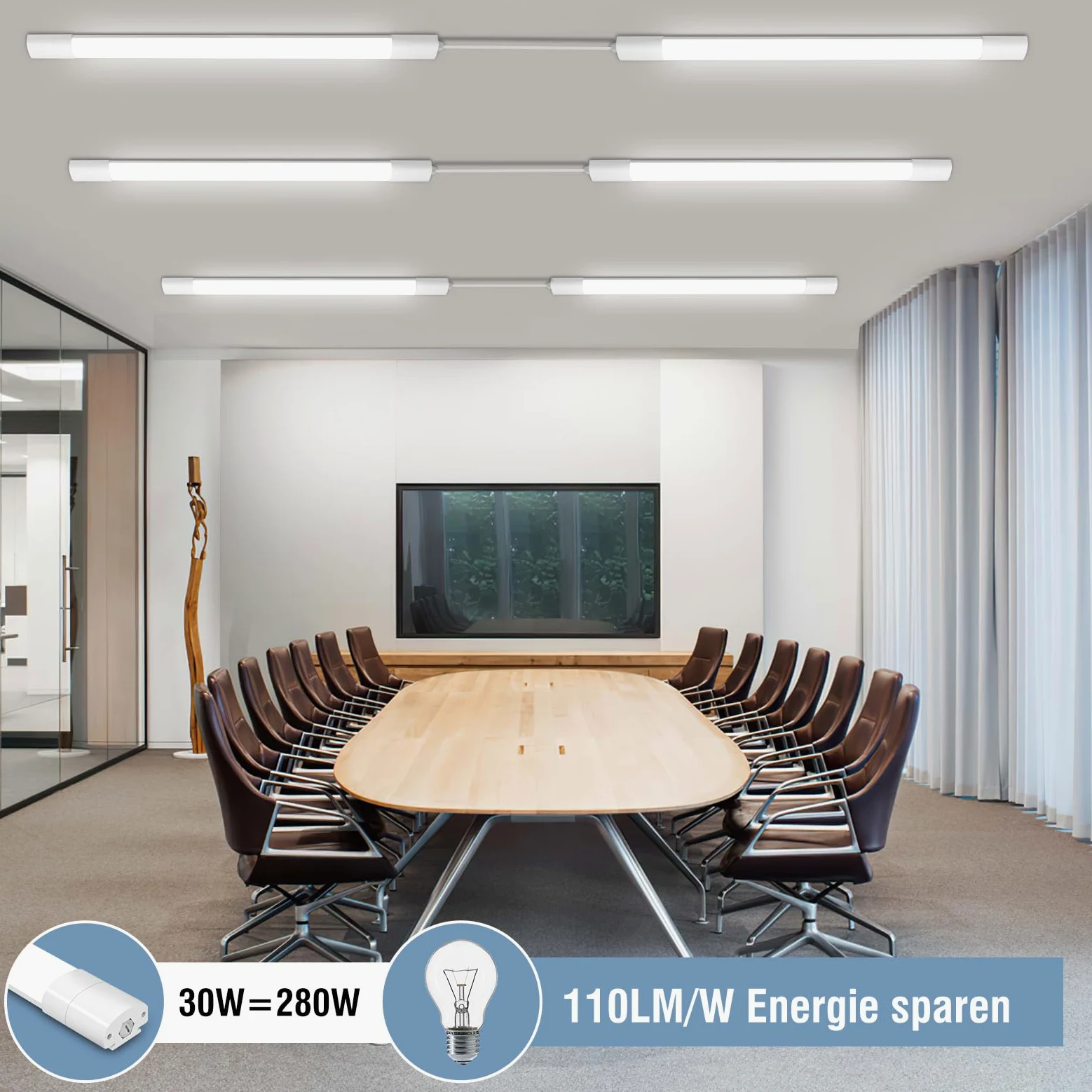 Lampada a LED per ambienti umidi, 90 cm, 30 W, 3300 lm, IP65, impermeabile, per ambienti umidi, per cantina, officina, garage, cucina, bagno, ufficio, bianco neutro, 4000 K