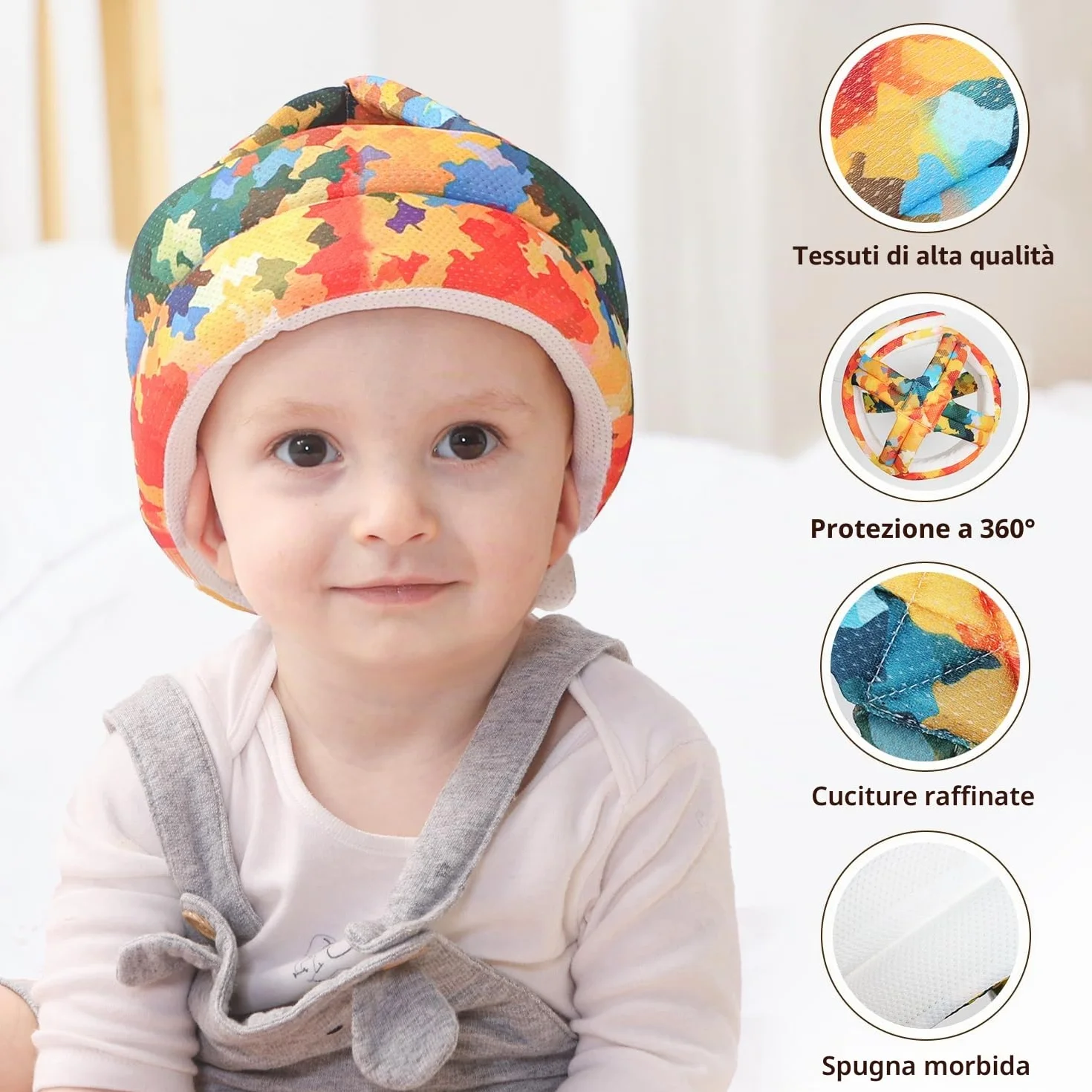 Caschetto Primi Passi Casco Bambini 6-36 Mesi Neonato Colore Foglia D'acero