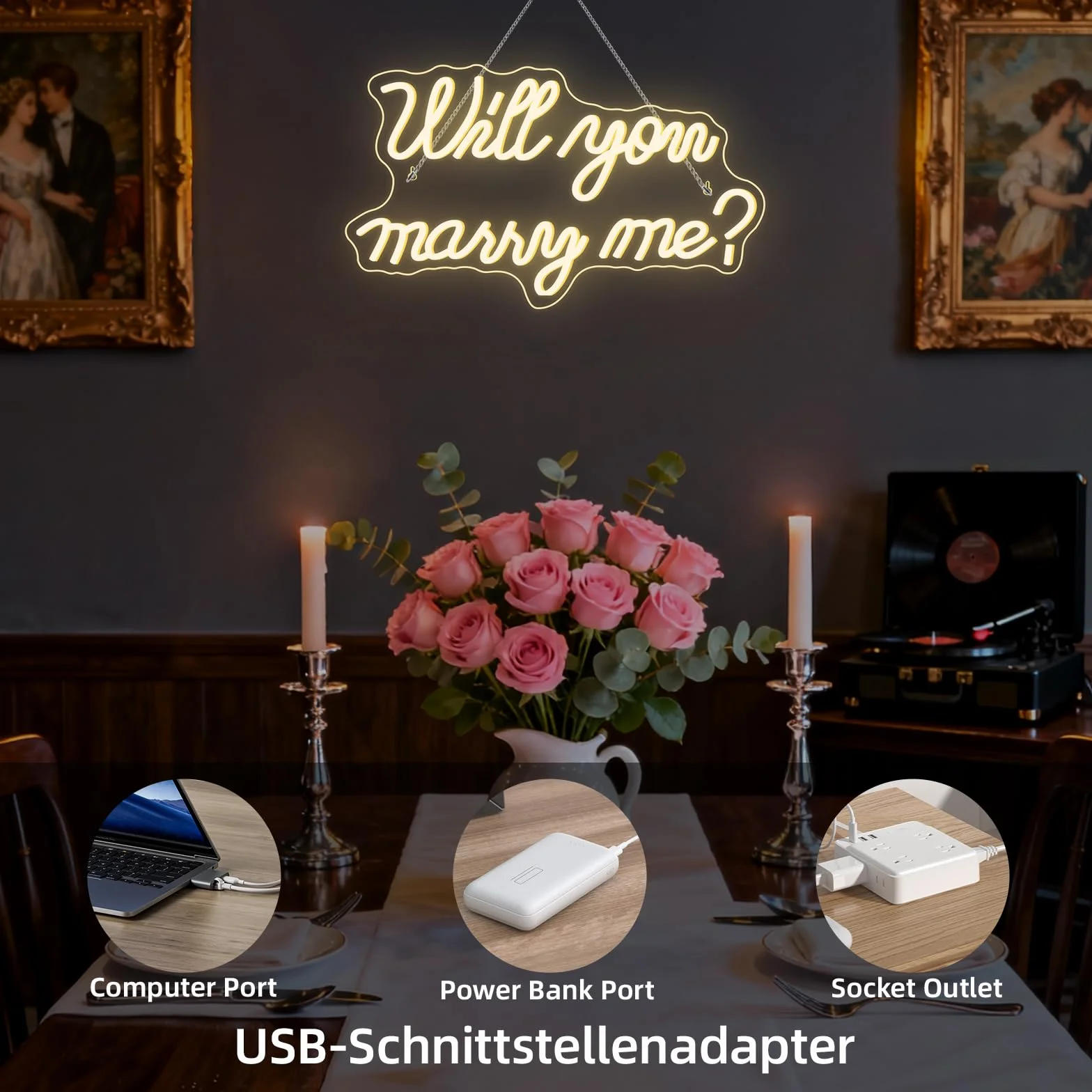 Cartello al neon con scritta "Will You Marry Me" per decorazione da parete, con lettere LED al neon, alimentato da USB, per decorazioni per proposte, matrimoni, feste di San Valentino