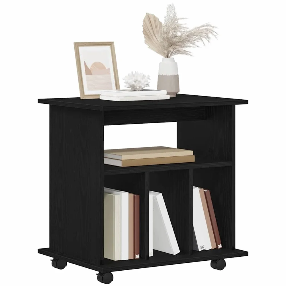vidaXL Mobile con Ruote Rovere Nero 60 x 45 x 55 cm Legno Multistrato, Soluzioni di archiviazione per Ufficio