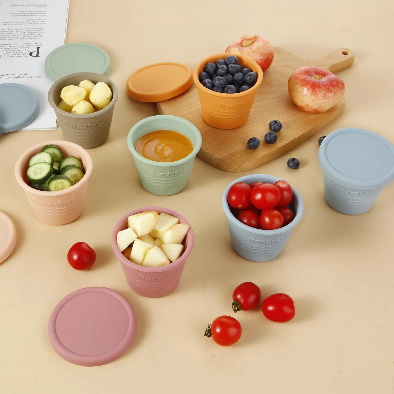 PandaEar 12 Contenitori per Alimenti per Bambini in Silicone 120 ML Riutilizzabili con Coperchi Ermetici