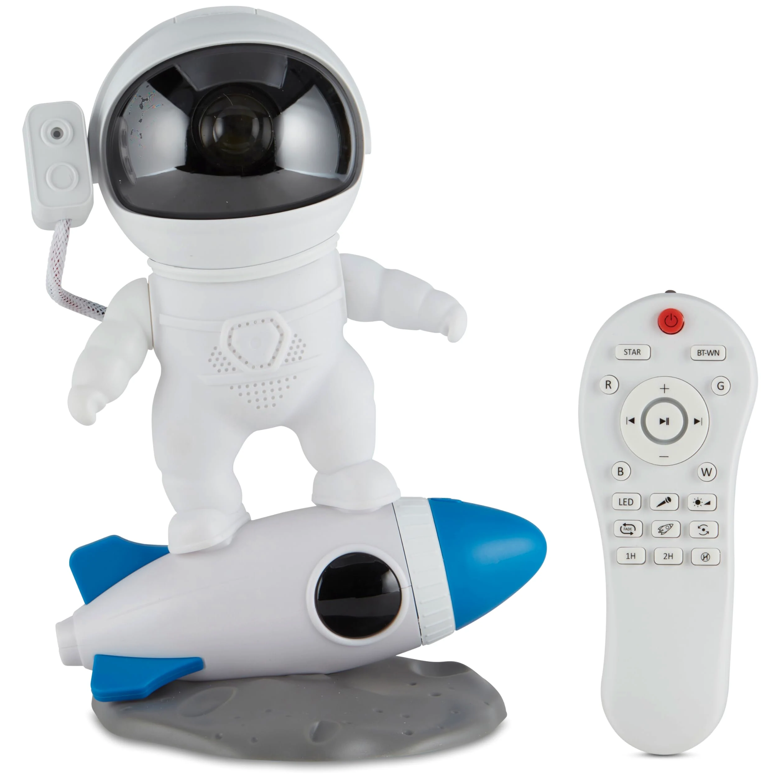 Wireless Express Rocket Man - Altoparlante Bluetooth Astronauta con Proiettore Luce Notte Stellata, Rumore Bianco, Timer, Testa Rotante, Telecomando