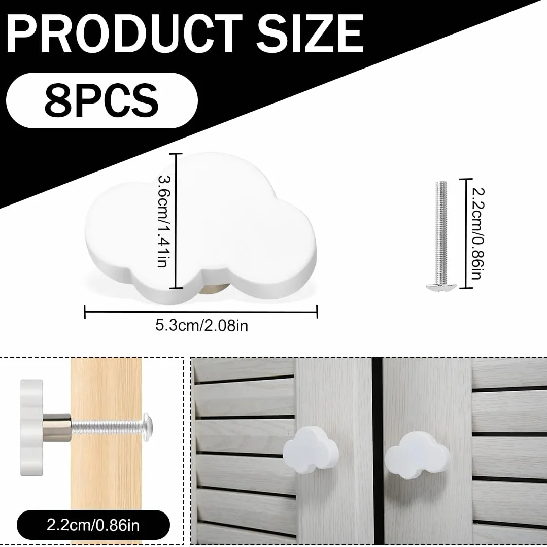 Pomelli per Cassetti Forma Nuvola Morbida Bianco 4 Pezzi Decorativi per Mobili Bambini