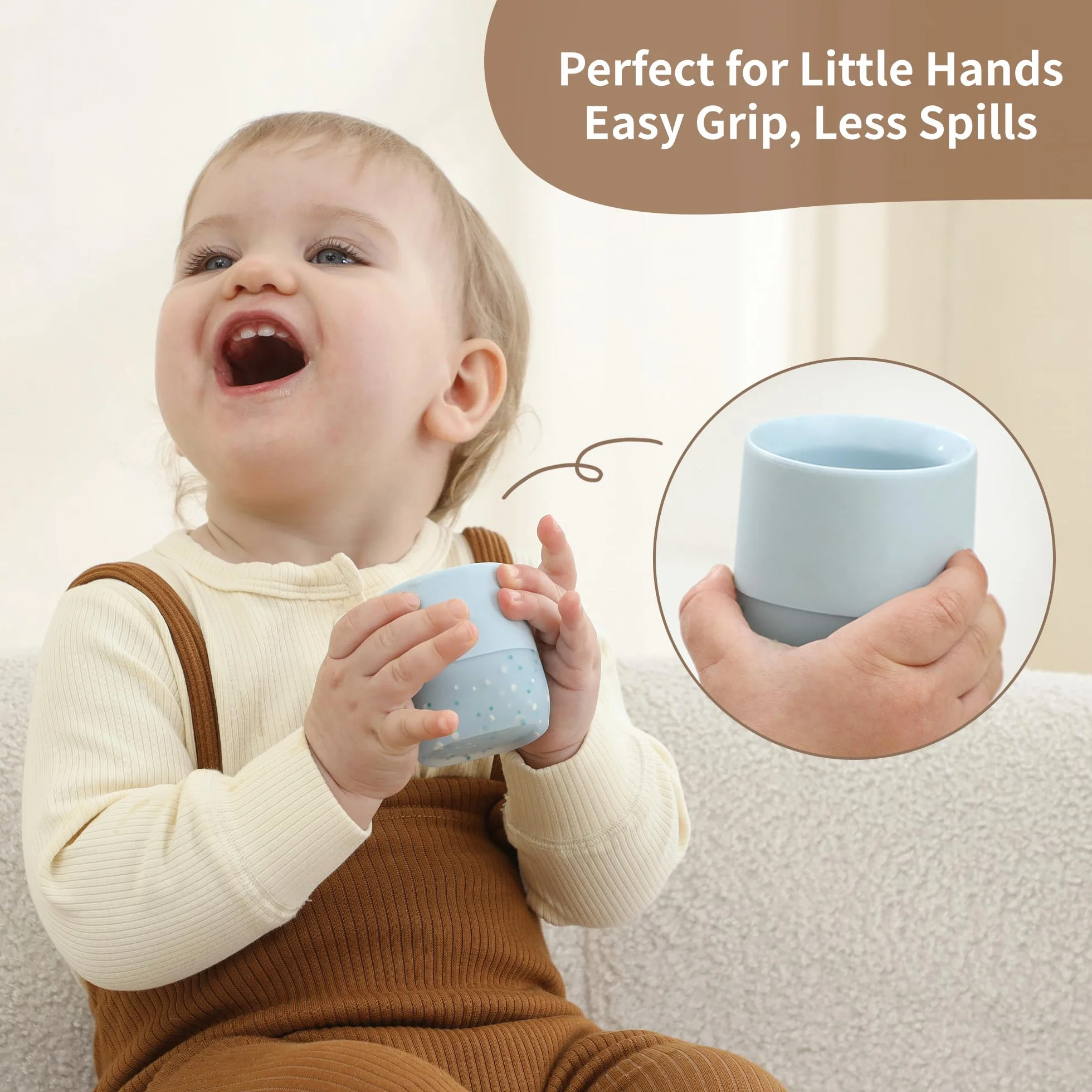 Moonkie Bicchiere Bambini 2 Pezzi Silicone Neonato 4 Mesi+ Svezzamento Base Ponderata senza BPA Lavastoviglie 2oz