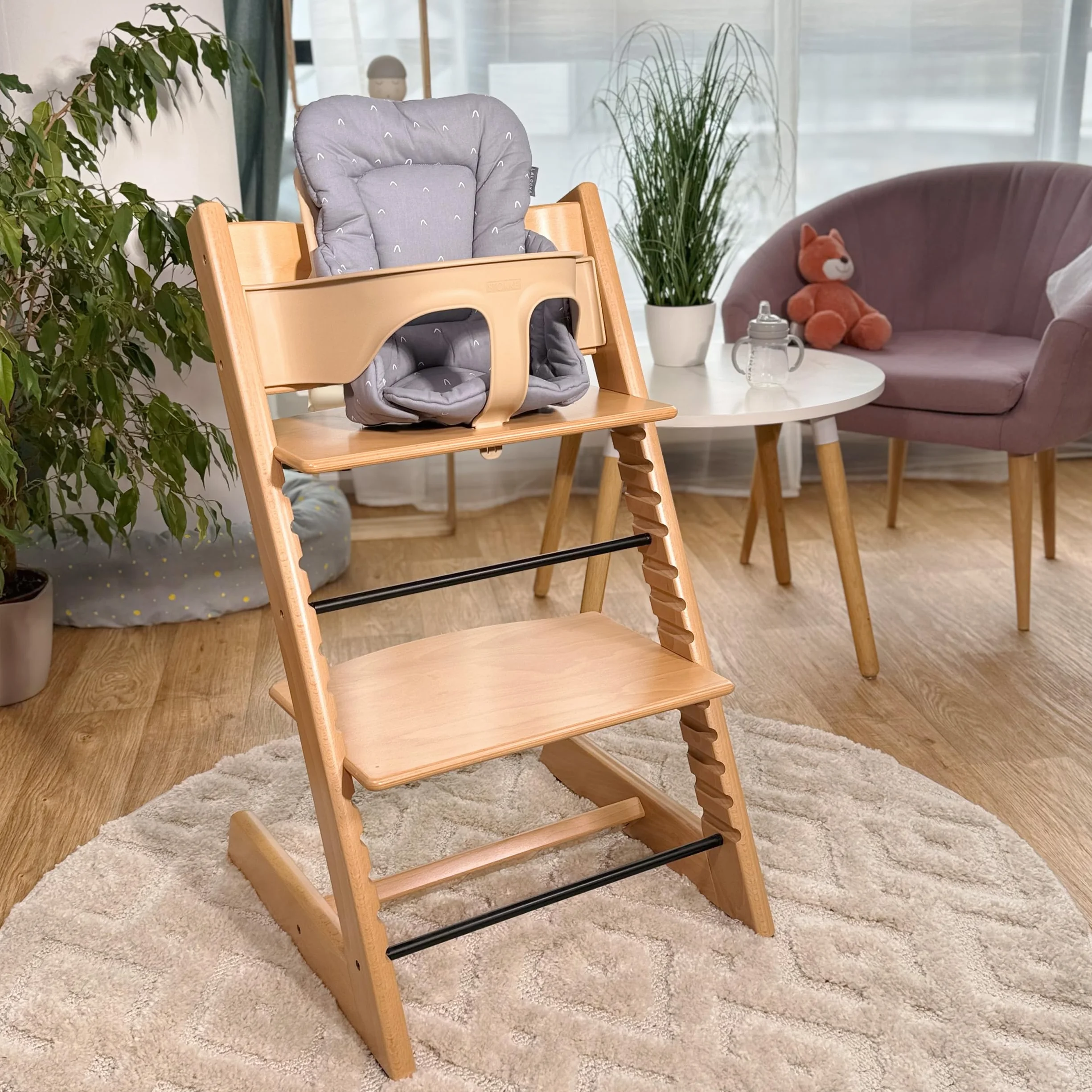 LaLoona Cuscino Riduttore Seggiolone per Stokke Tripp Trapp, Cotone, OEKO-TEX Standard 100, Lavabile in Lavatrice, Grigio