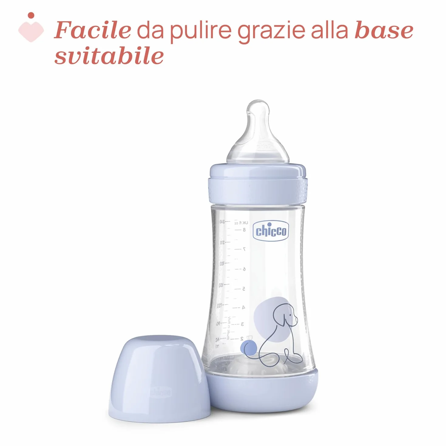 Chicco PERFECT 5 Biberon Anticolica 240 ml, Flusso Medio, Tettarella in Morbido Silicone, Blu