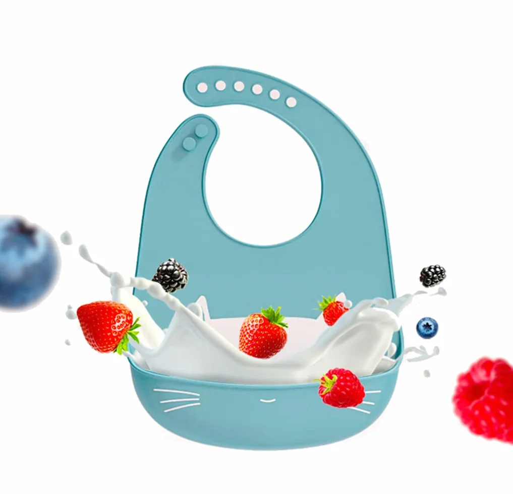 Bavaglino Silicone Impermeabile con Tasca Raccoglipappa 6 Meses a 6 Años Morbido Lavabile Bambini