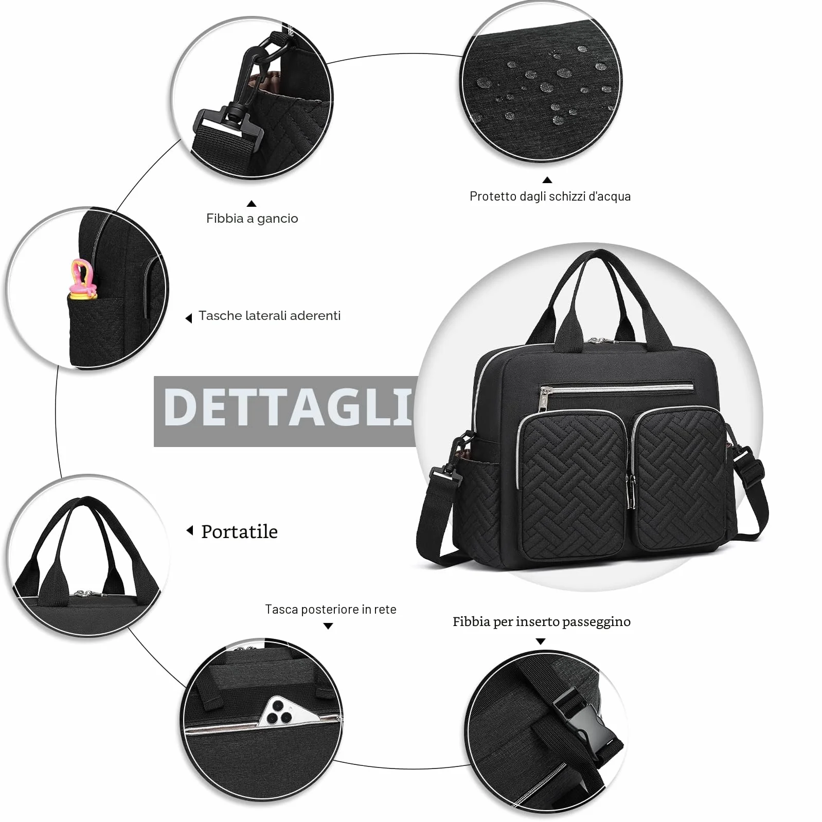 KONO Borsa Fasciatoio Passeggino Neonato Impermeabile con Tasche Isolate Leggera per Viaggi