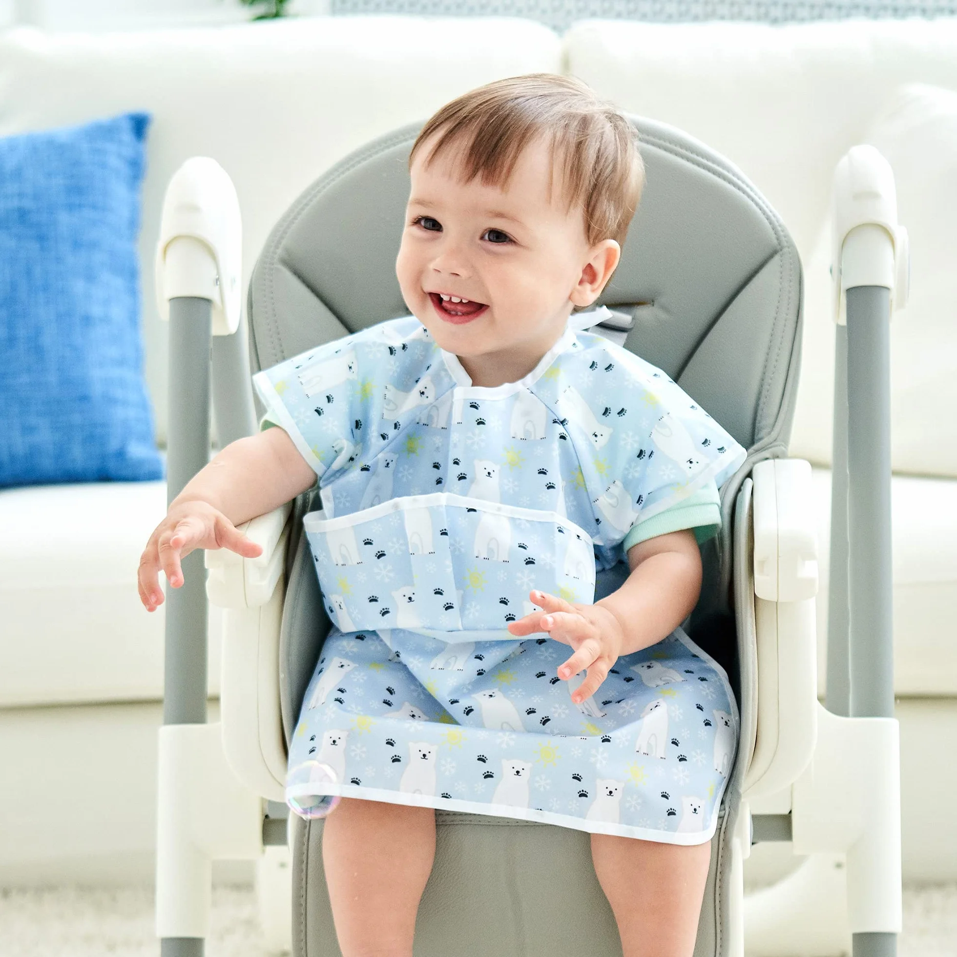 Bavaglino impermeabile con maniche e tasca per neonati bambini