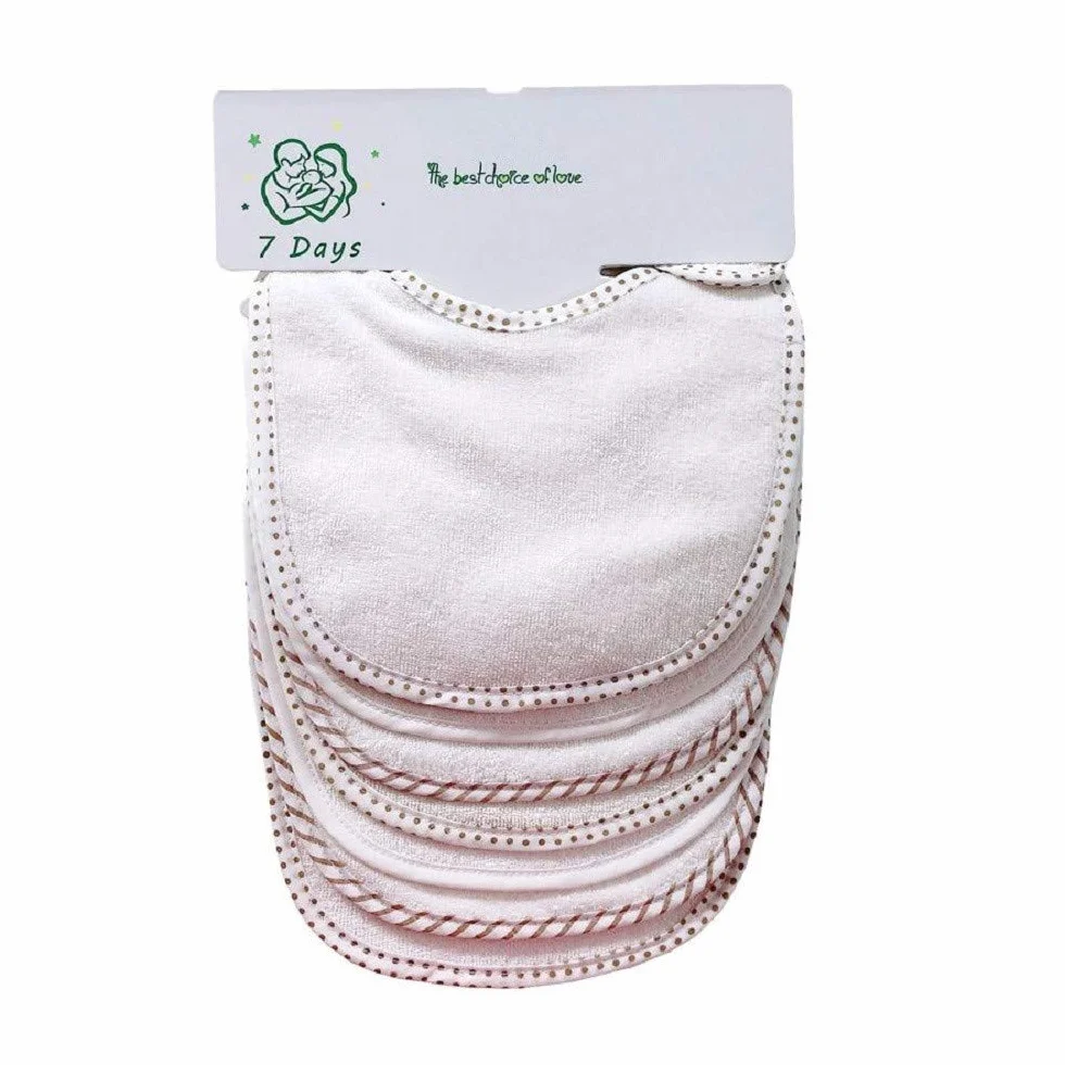 Set di 7 bavaglini morbidi a doppio strato 100% cotone assorbenti bianco