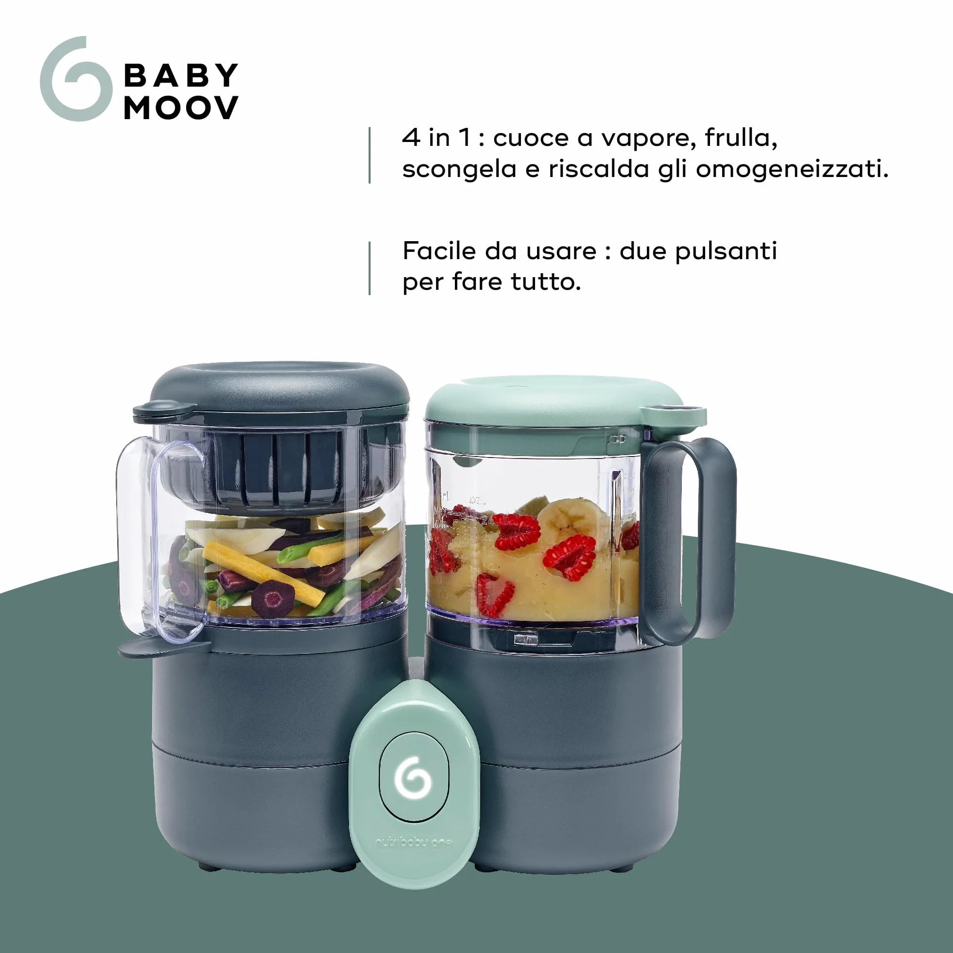 Babymoov Nutribaby One Robot Multifunzione 4 in 1 Cuocivapore Frullatore Riscalda Omogeneizzati Scongela