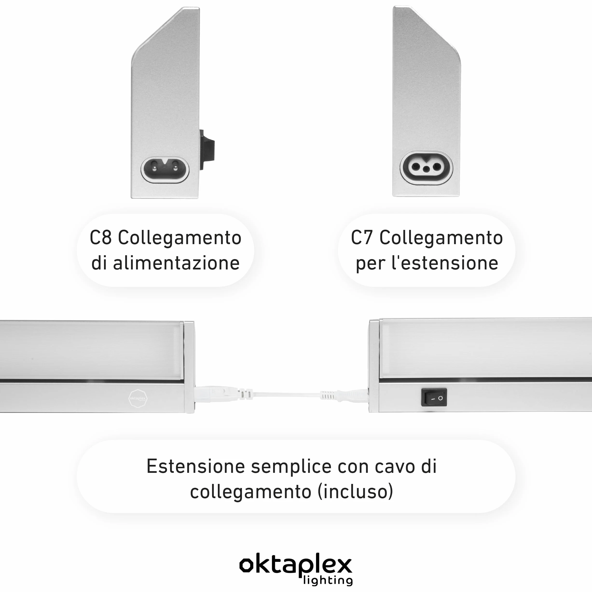Oktaplex set da 3 Rota barra LED sottopensile orientabile 91 cm | 1615 lm e 14,6 W, 3000 K bianco caldo su 230 V, corpo orientabile in alluminio argento con interruttore