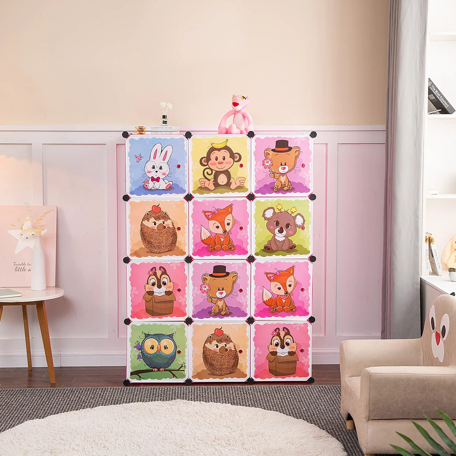 BRIAN & DANY Armadio Bambini 8 Cubi 2 Sezioni Appese Rosa 110x47x147 cm