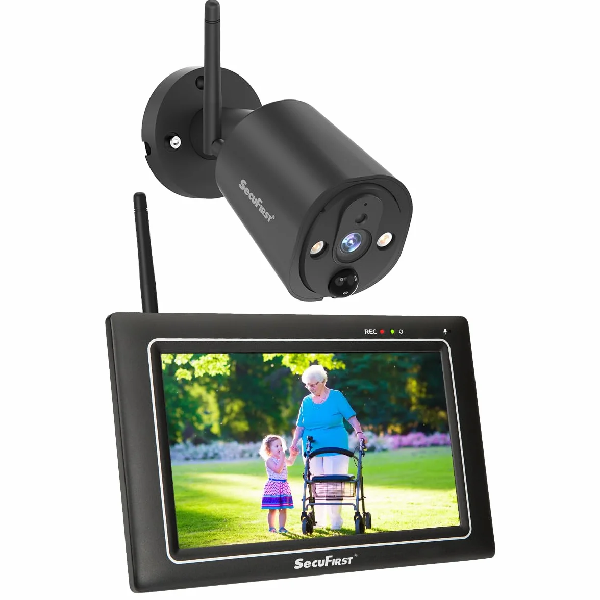 SecuFirst Kit Telecamere Videosorveglianza Esterno 2K senza fili 7" Touch Screen monitor 64 GB memoria nessun abbonamento