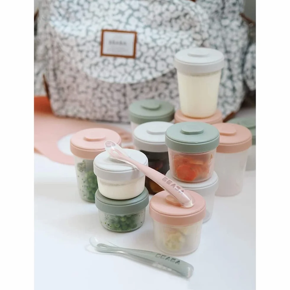 BÉABA Set di 6 Contenitori per Pappa in Silicone 250 ml Ermetici Impilabili per Svezzamento Bebè