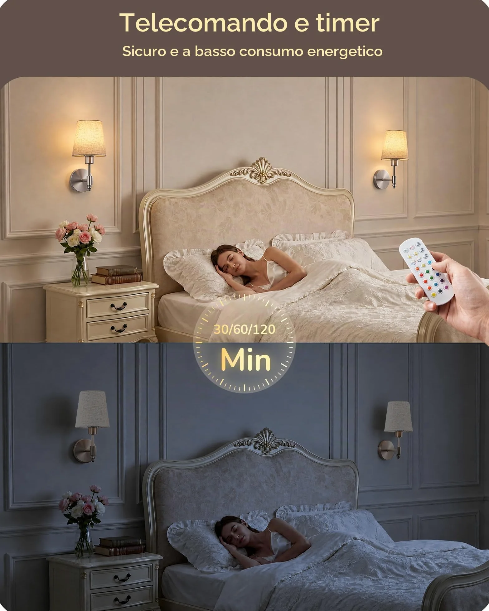 EDISHINE Lampada da Parete Senza Fili con Telecomando, 12 Colori RGB | Set 2 Applique da Parete Ricaricabili, LED Magnetiche, 3000-6500K, Dimmerabile, Timer, per Camera da Letto, Scala, Corridoio