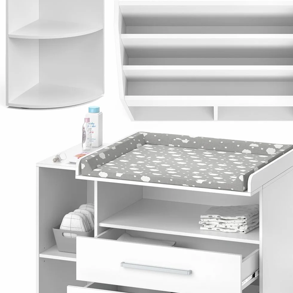 Vicco Set mobili bambini Oskar bianco 3 parti fasciatoio scaffale giocattoli libreria convertibile cassettiera