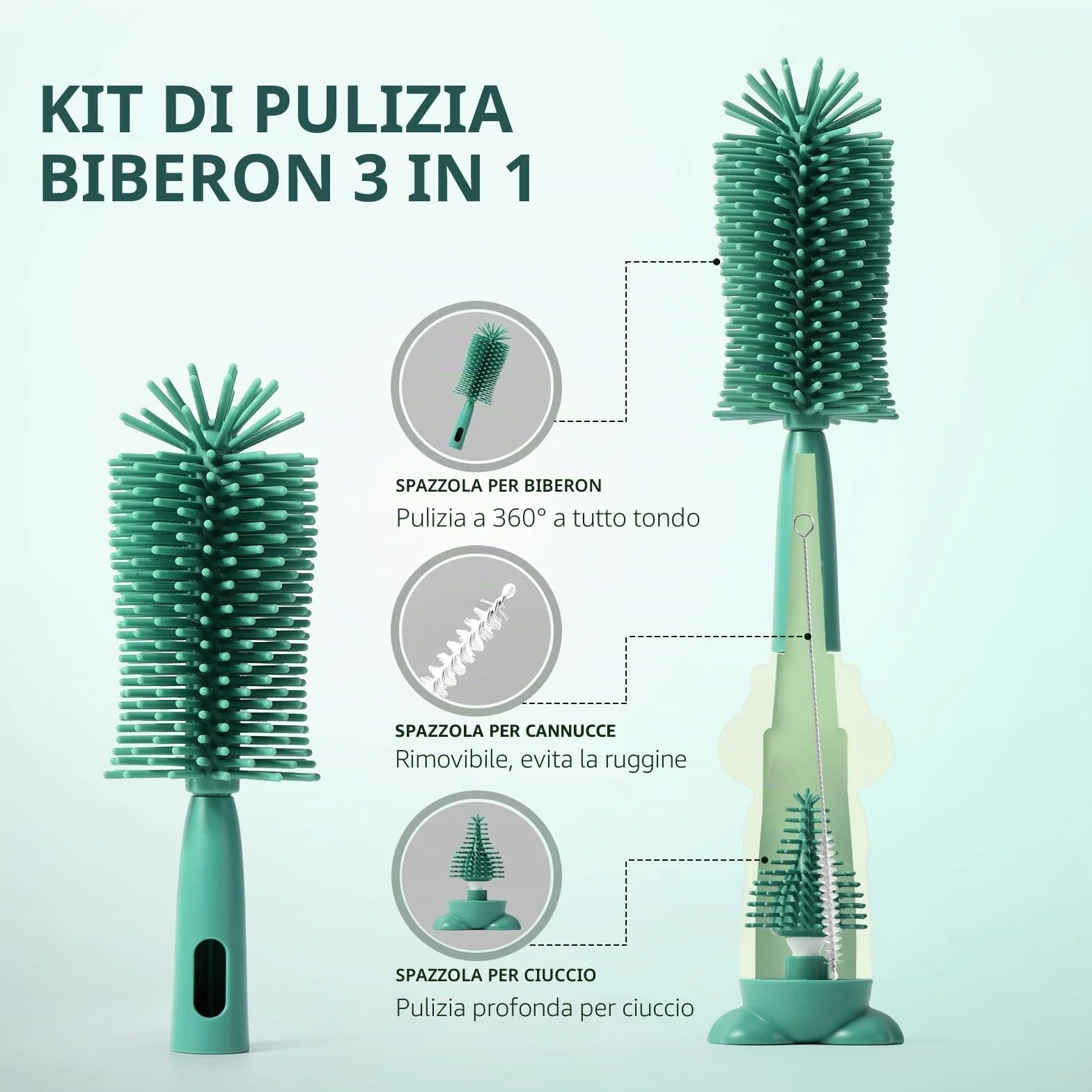 Diboniur Scovolino Biberon Silicone 3 in 1 Resistente Ai Graffi Pulisci Biberon Spazzola