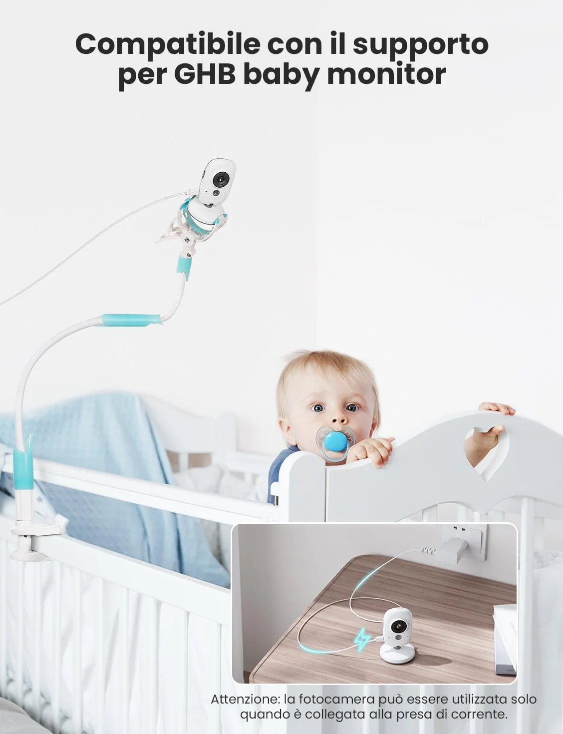 GHB Baby Monitor Video e Audio 3.2'', Telecamera Bambini con Monitor 1000mAh, Visione Notturna, Rilevamento Temperatura, Interfono Bidirezionale, VOX