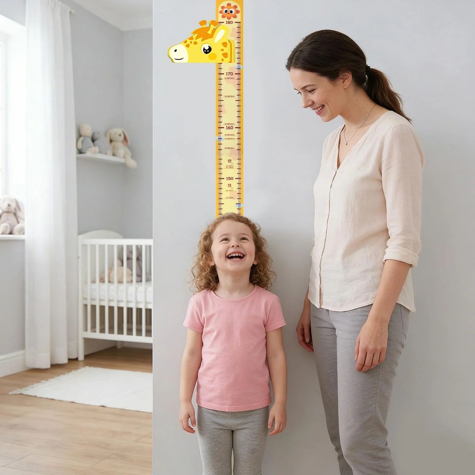 Metro da Parete 3D Giraffa per Bambini, Sticker Parete Magnetico Crescita Rimovibile 65-180 cm