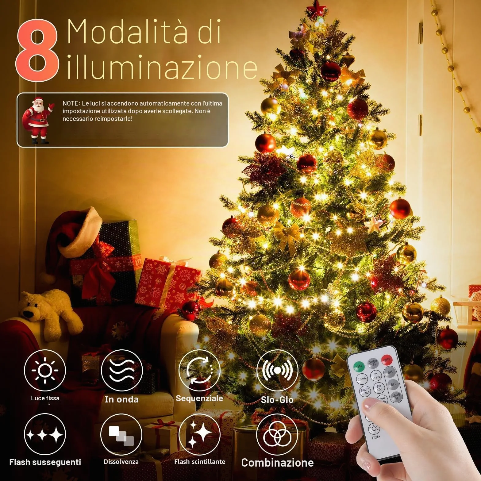 Marchpower Luci Albero Natale 20M, Catena Luminosa 200 LED Esterno Impermeabile,8 Modalità Telecomando Funzione Memoria, Calda Decorazione Natalizia per Casa Giardino Matrimonio Feste-Bianco Caldo