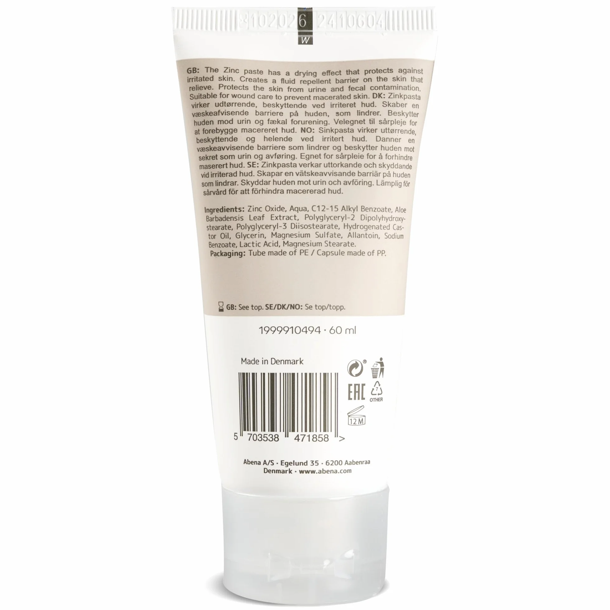 ABENA pasta di zinco 60 ml 40% ossido di zinco barriera repellente lenitivo pelle