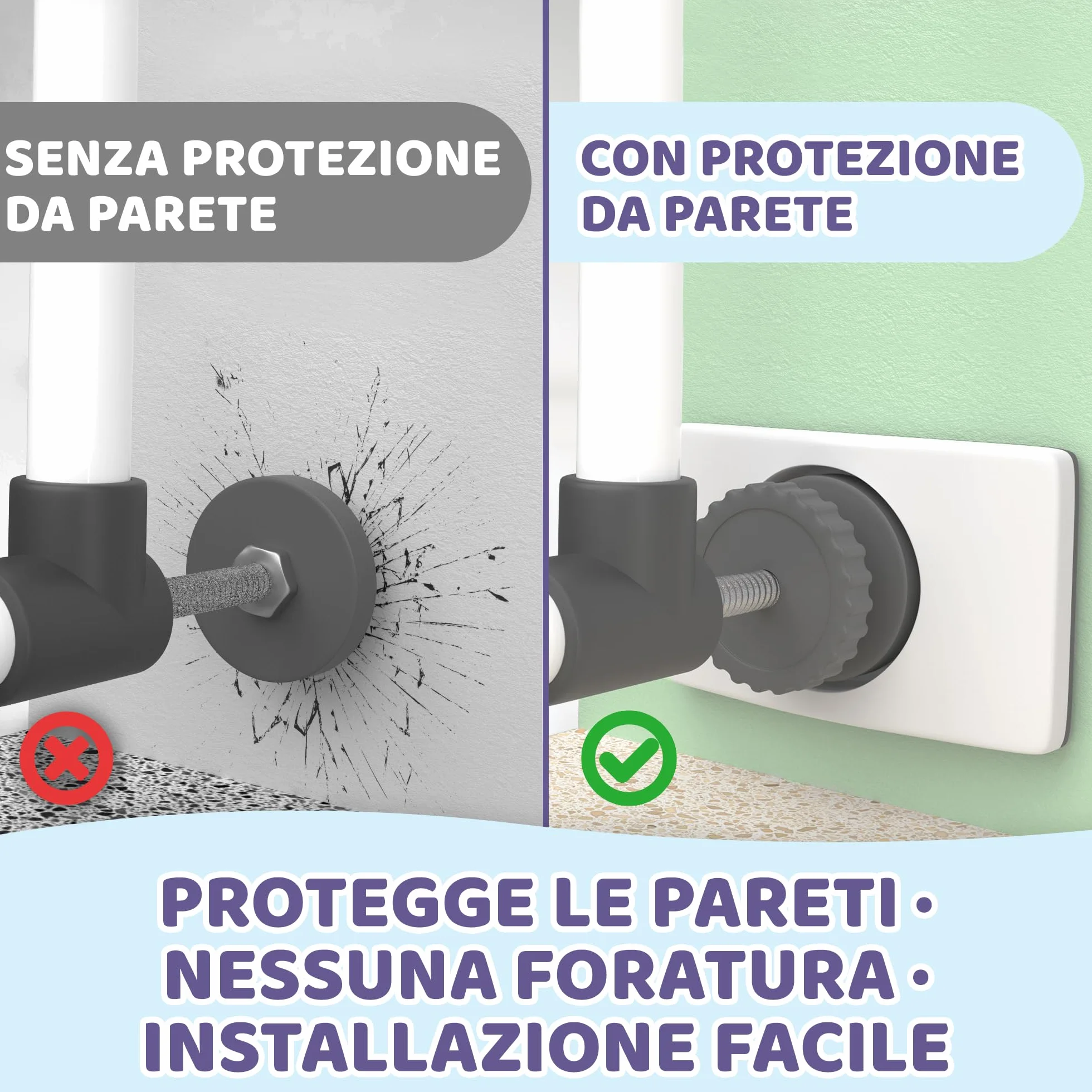 Protezioni per Cancelletto Scale & Porta – Protezione Muro Senza Forare – Supporti Antiscivolo per Barriere di Sicurezza Bambini e Cani