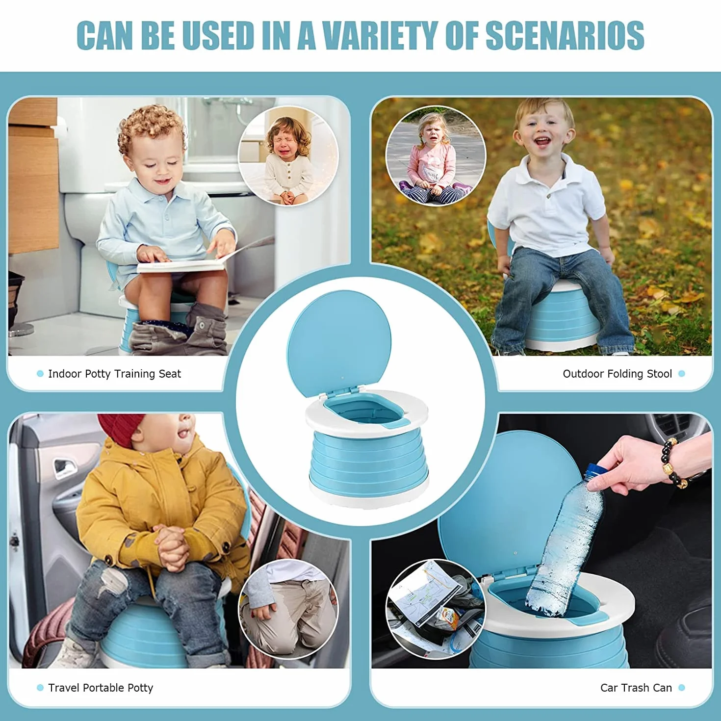 Vasino Portatile Pieghevole per Bambini WC da Viaggio con 15 Sacchetti per Campeggio Indoor Outdoor