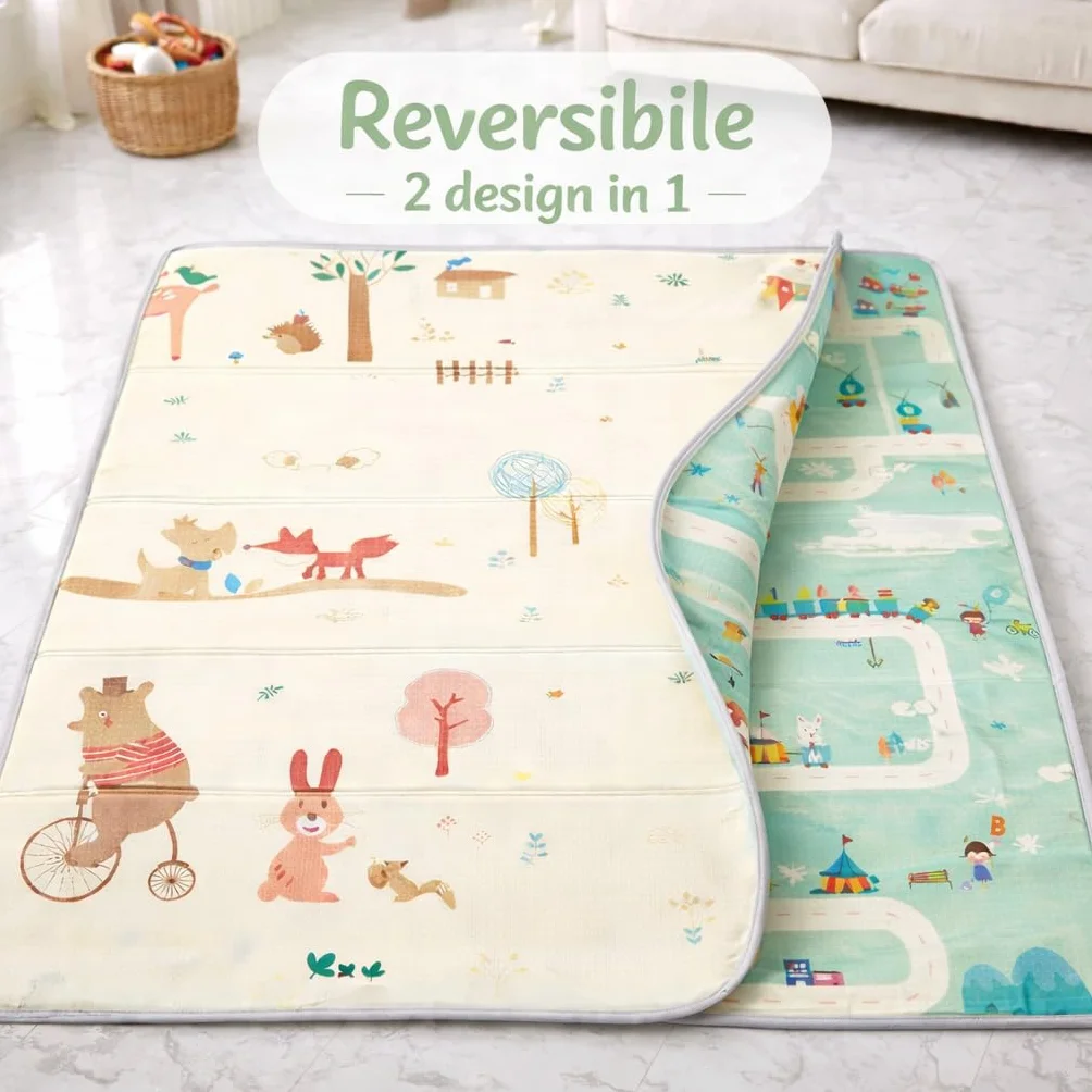 Tappeto Gioco Montessori Pieghevole Impermeabile 180x150x1 cm Schiuma per Bambini
