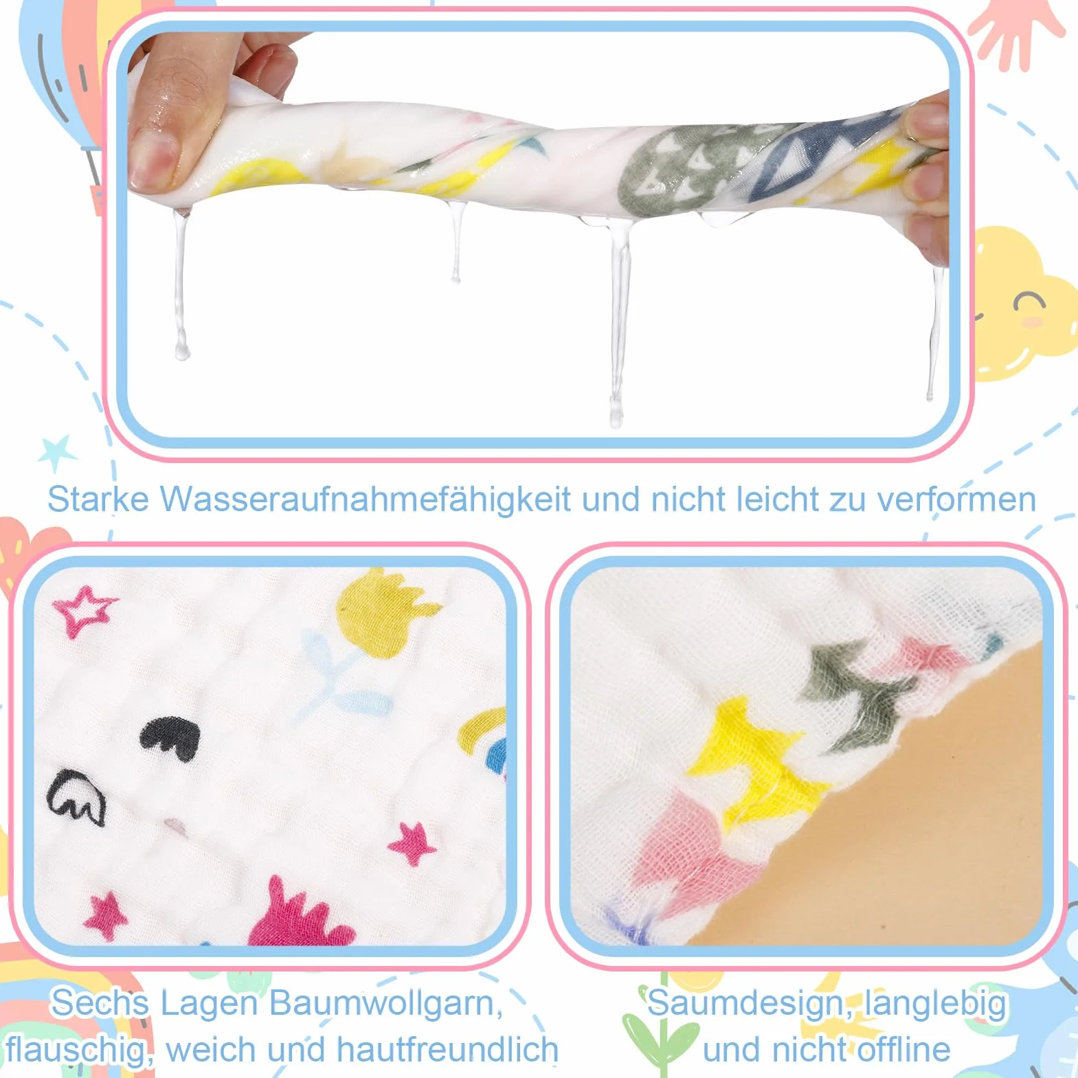 Set Salviette Mussola Neonato Cotone 25x25cm 8 Pezzi Morbidi Asciugamani Bagnetto