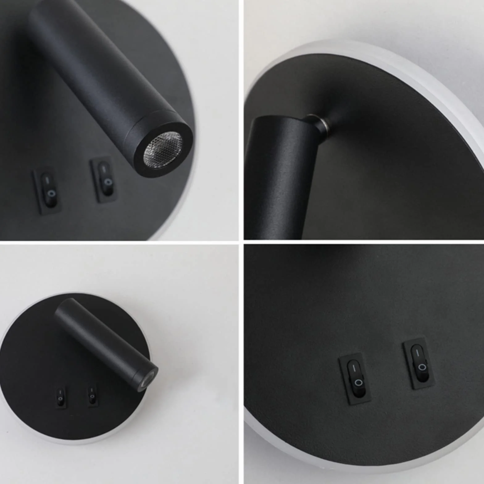 Lampada da parete a LED, lampada da parete da lettura sul comodino, lampade da lettura a parete a LED da 12 W, faretto regolabile （3W + 9W 3000K luce calda） nero (Nero（Forma rotonda） 2PCS)