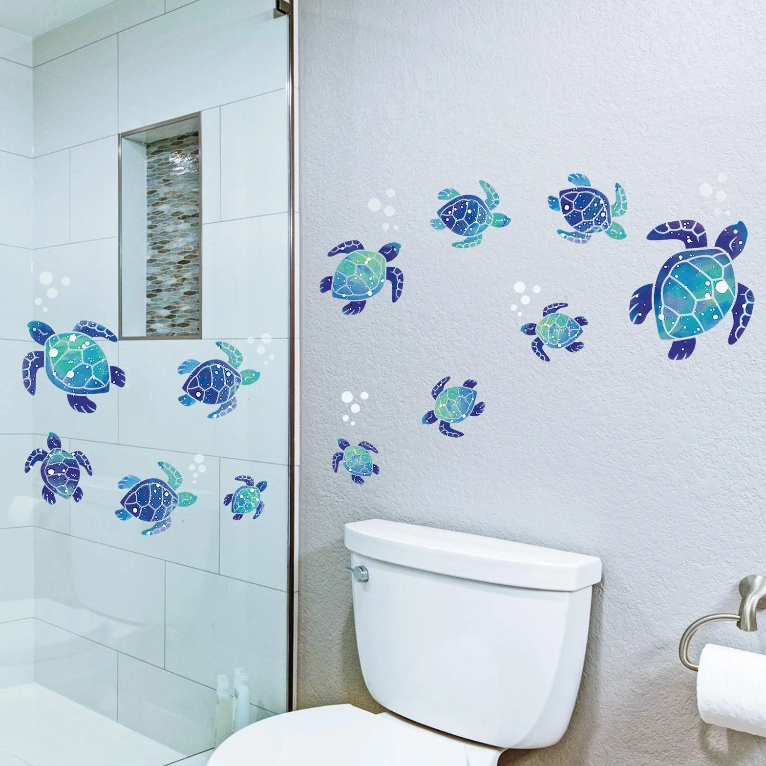 12 Pezzi Adesivi Murali Tartaruga Impermeabili per Bagno Blu Decorativi