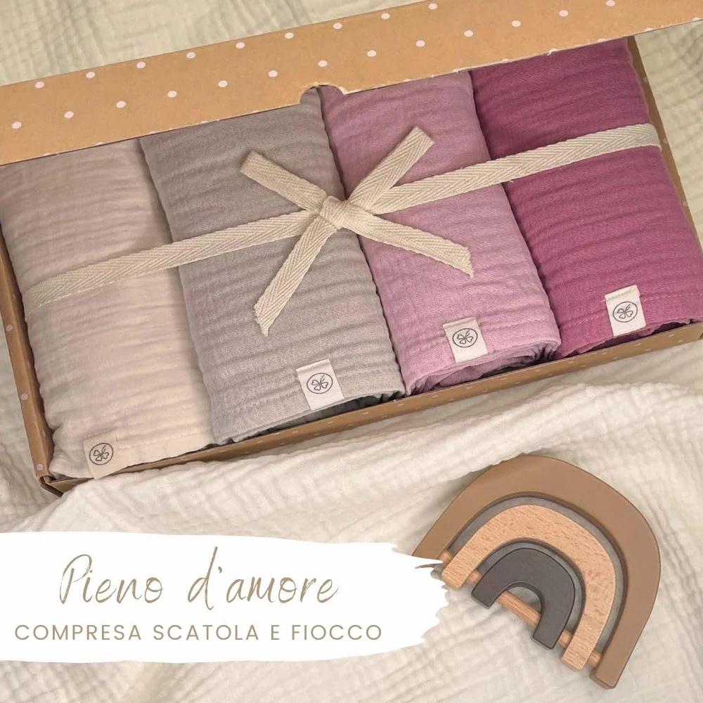 Set 4 Pezzi Mussola Neonato 100% Cotone Biologico GOTS 64x64cm DIKOS