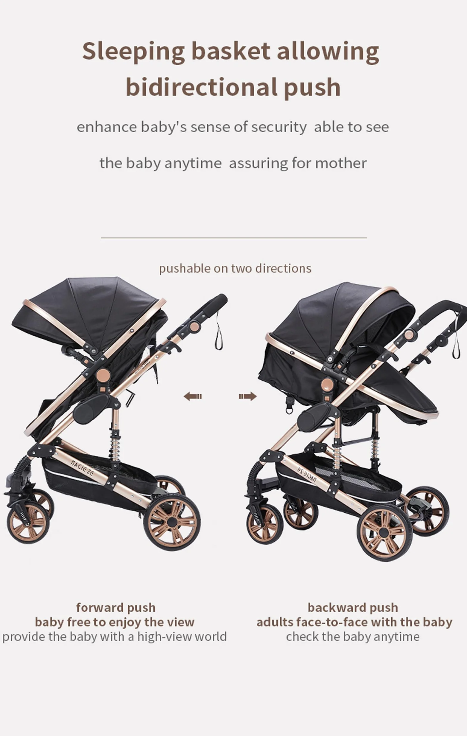 Magic ZC Passeggino Trio 3 in 1 Push Reversibile in Alluminio Pieghevole (739 Grey)