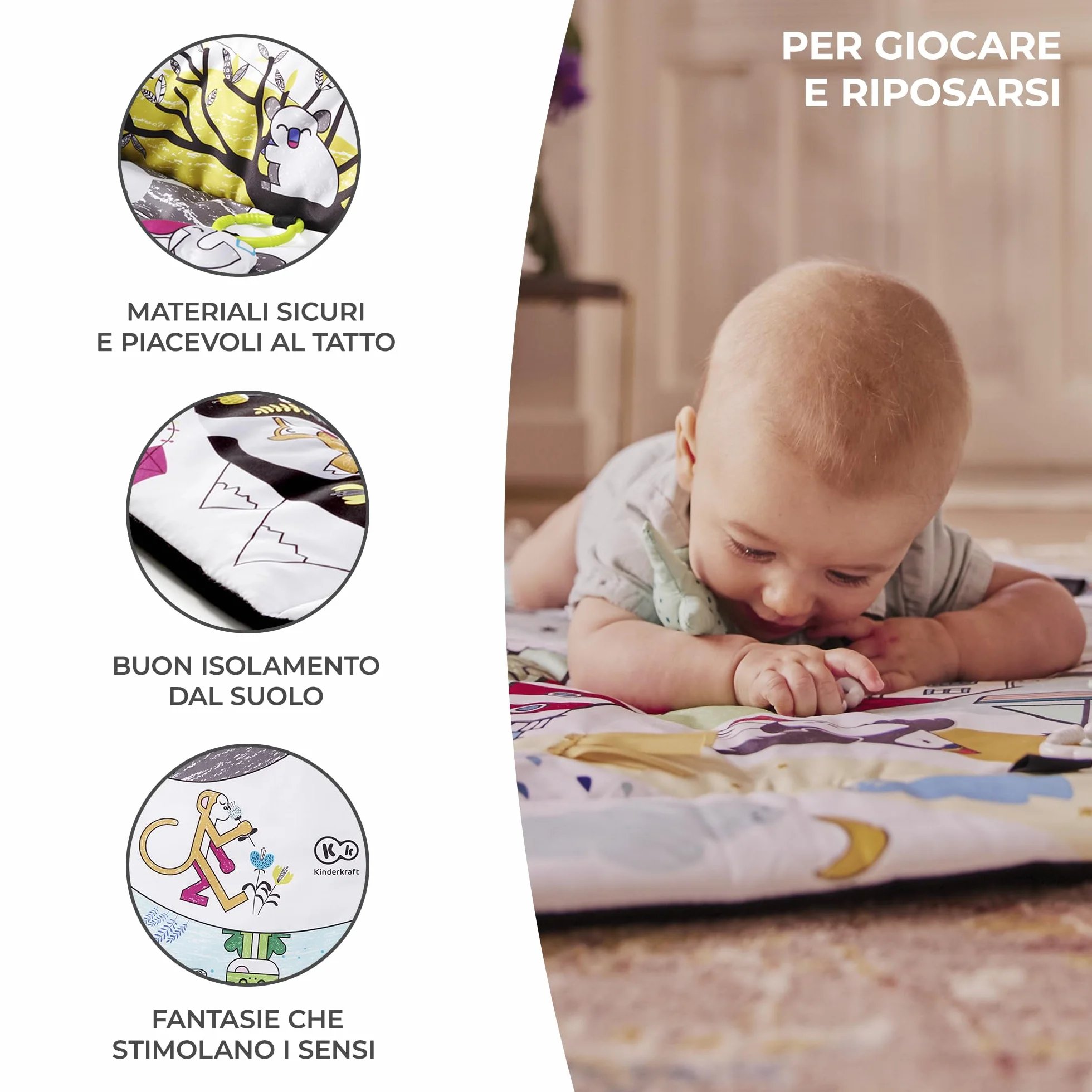 Kinderkraft Palestrina Interattiva SMARTPLAY, Morbido Tappetino Educativo con Archi Giocattoli per Bambini Neonati