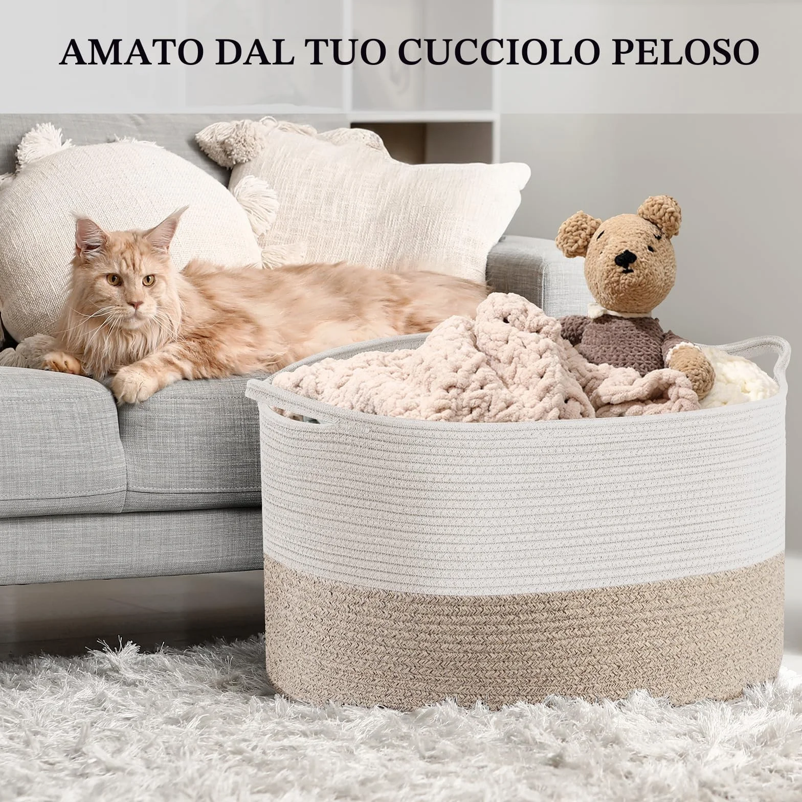 Maliton Cesto Portabiancheria Extra Grande 50x33 cm Bianco Marrone