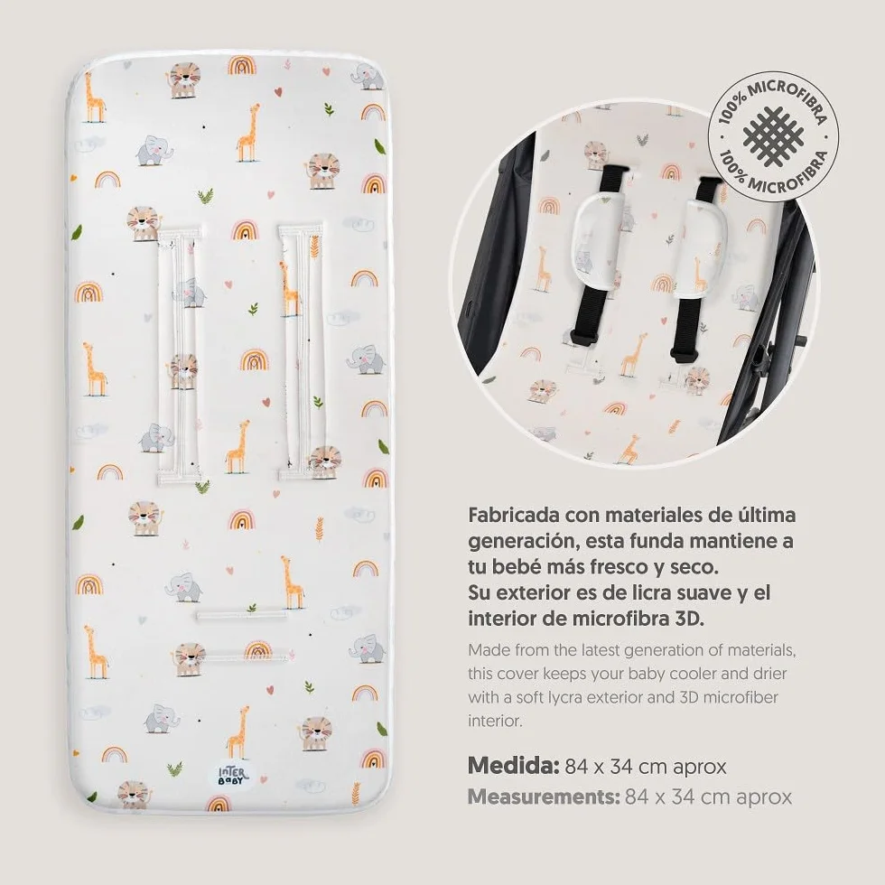Materassino per passeggino universale Interbaby Safari Beige 100% cotone 84 x 34 cm traspirante