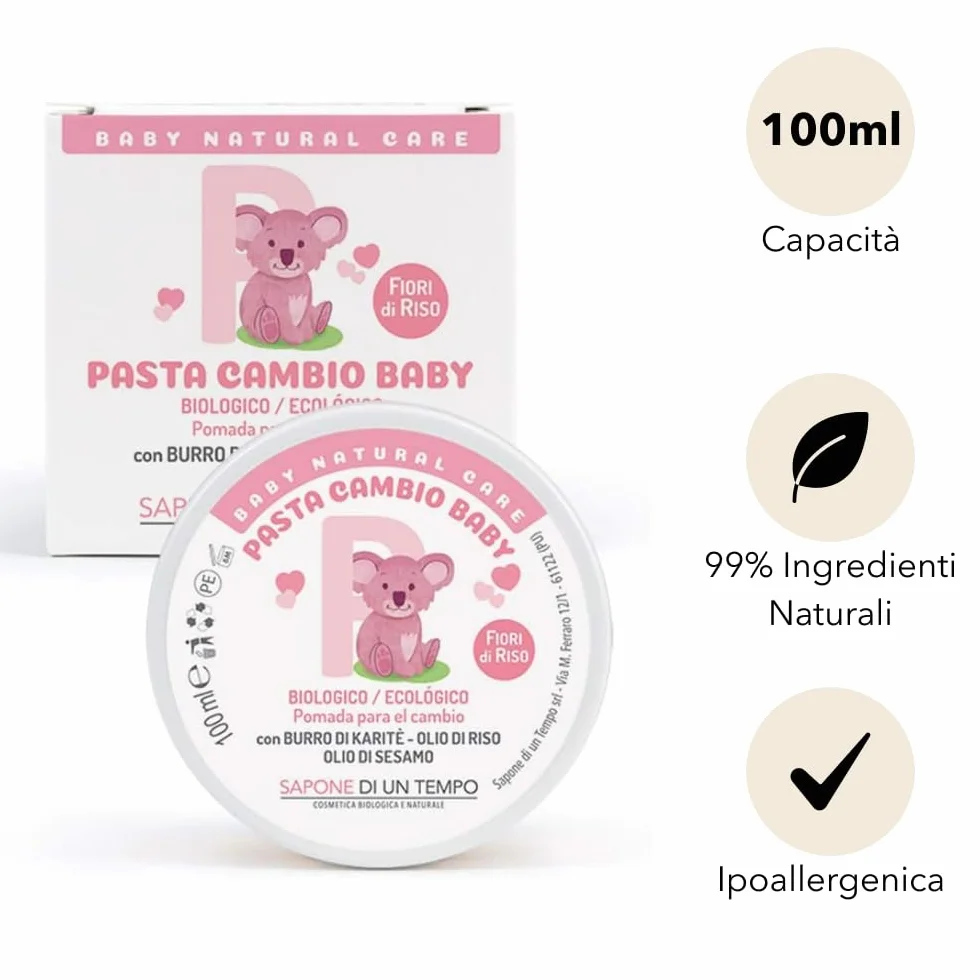 Sapone di un Tempo Pasta Cambio Pannolino Baby Fiori di Riso 100 ml Eco Bio Ossido di Zinco