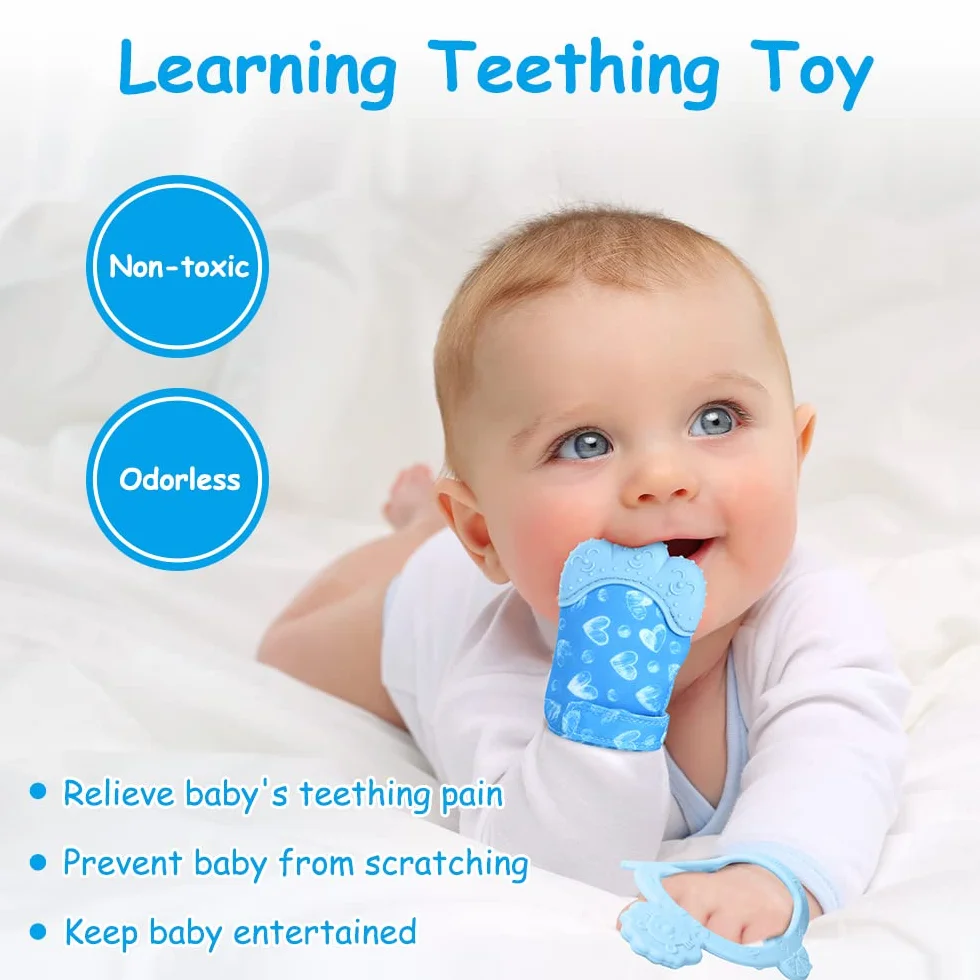 Vicloon Dentizione Mitten Confezione da 2 Guanto Dentizione Bambini Silicone BPA Free Blu
