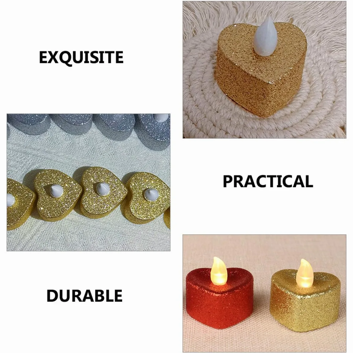 Ipetboom 24 Pezzi Candele a Forma di Cuore LED senza Fiamma Oro Batteria Inclusa per Decorazioni Romantiche e Atmosfere Accoglienti