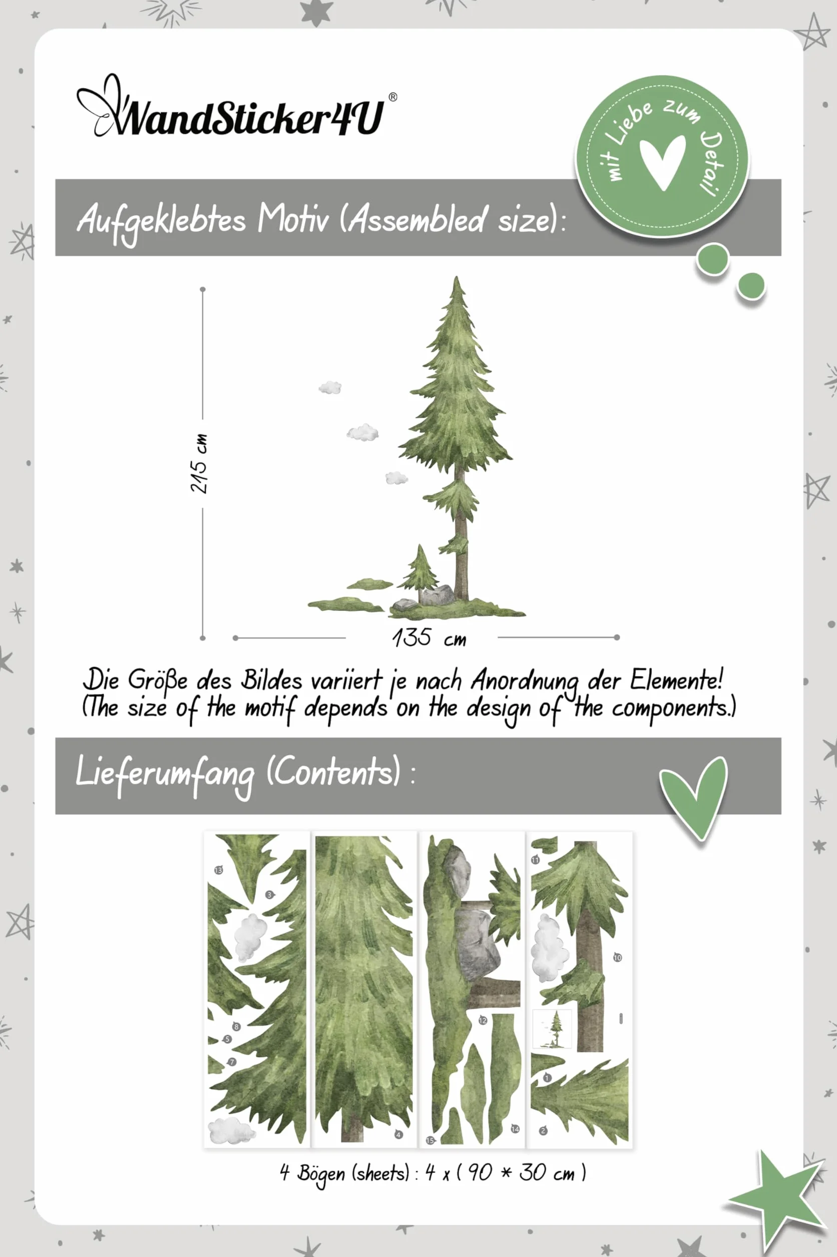 Giganti Adesivi murali bambini ALBERO acquerello 135x215 cm Murales adesivi da parete grandi albero pino foresta Decorazioni parete cameretta camera da letto bambini XXL