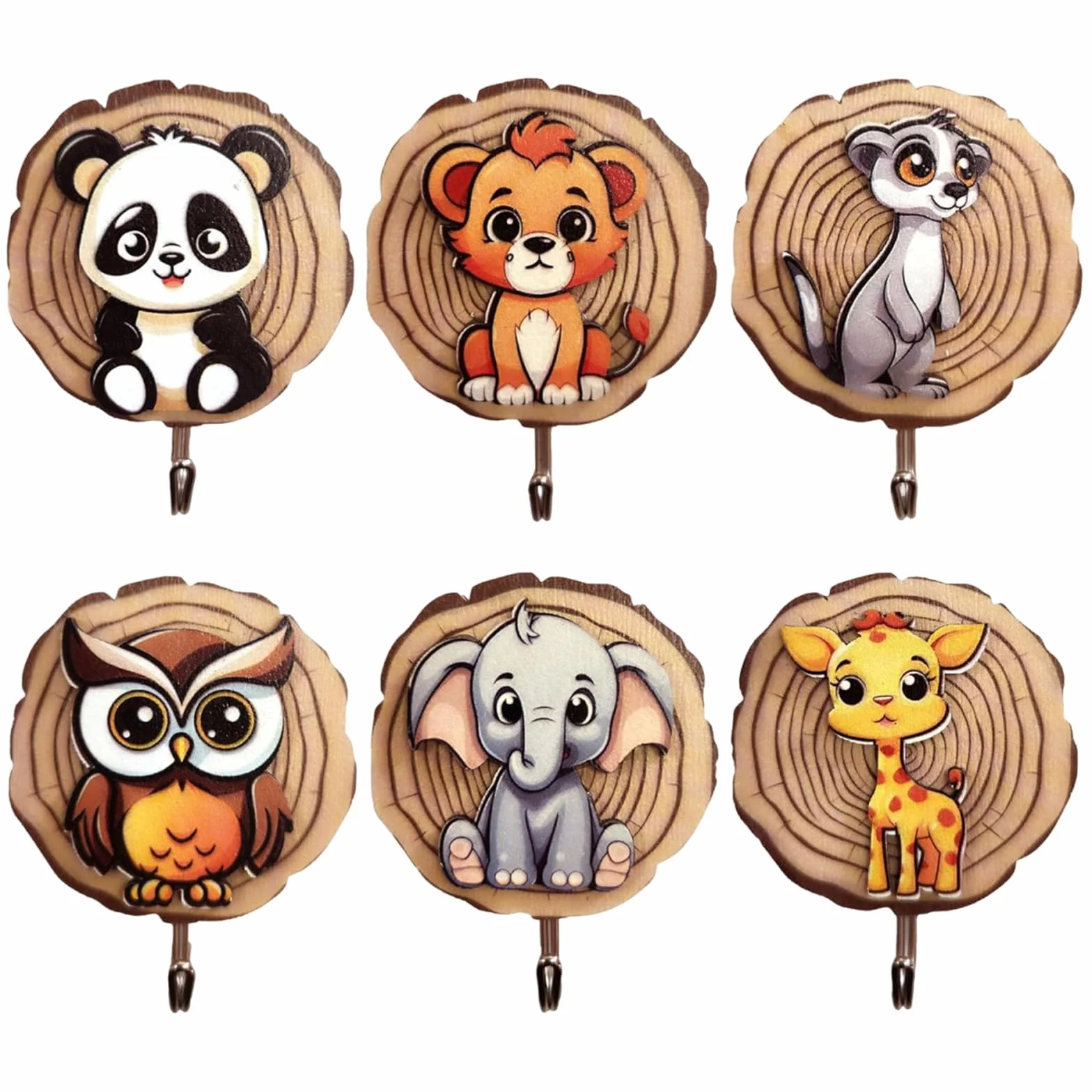 Ganci Autoadesivi per Bambini a Forma di Animale, Appendiabiti in Legno per Parete Bagno Cucina Cappelli